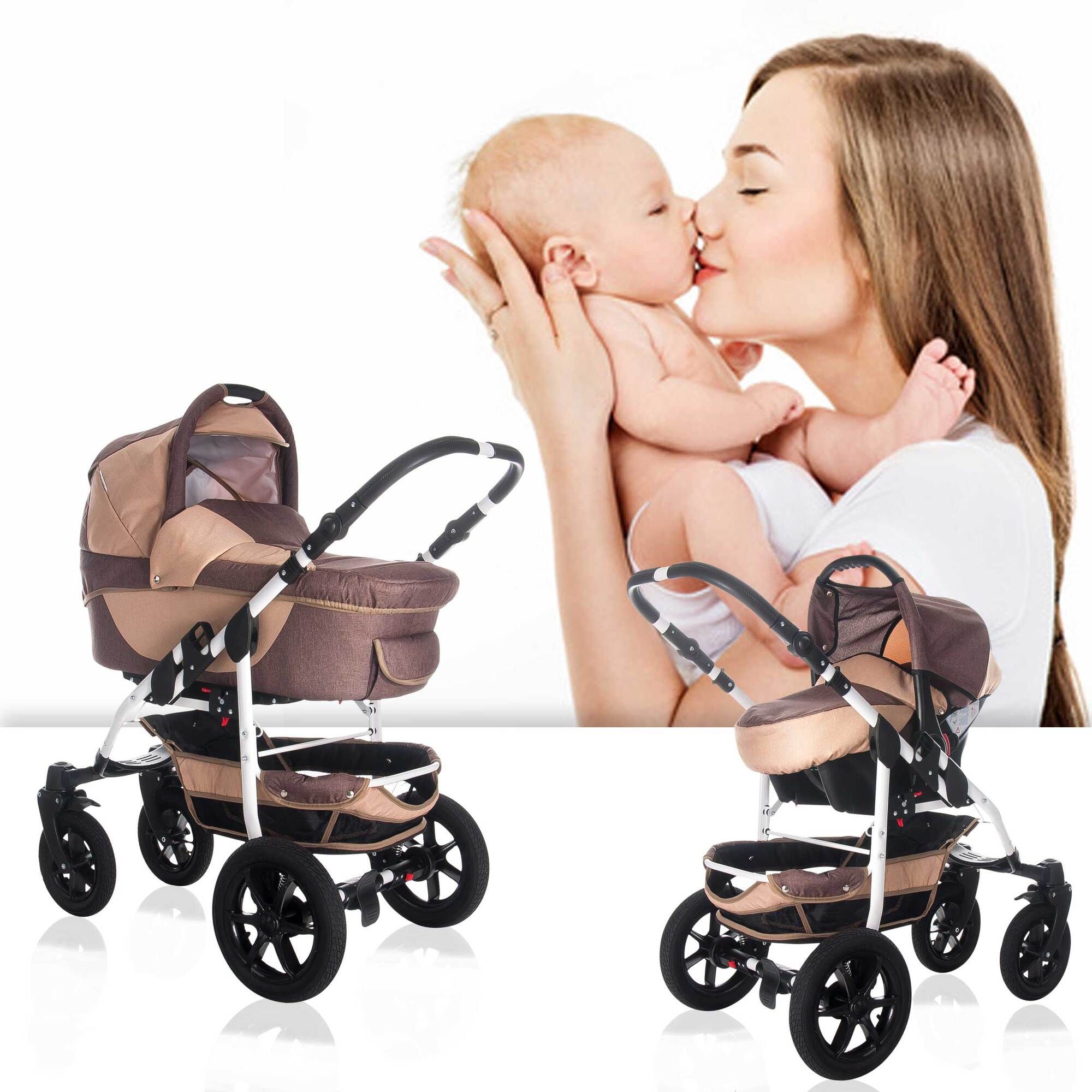 Bebebi Sidney 3 in 1 Kinderwagen Komplettset Hartgummireifen, Ayers Rock (Leinen)