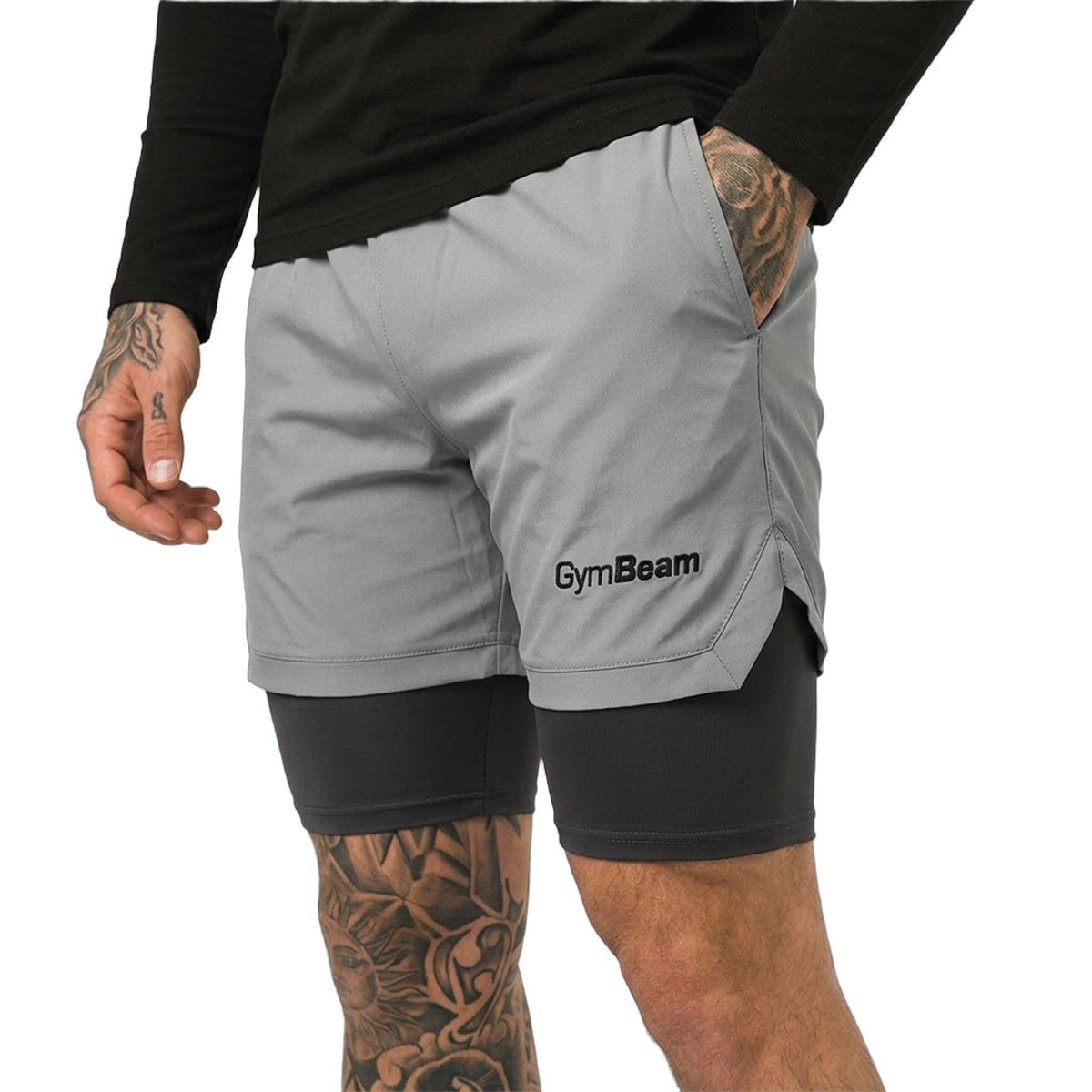 GymBeam 2in1 Shorts Herren mit Innenfutter, Gummizug und Taschen Iron Smoke