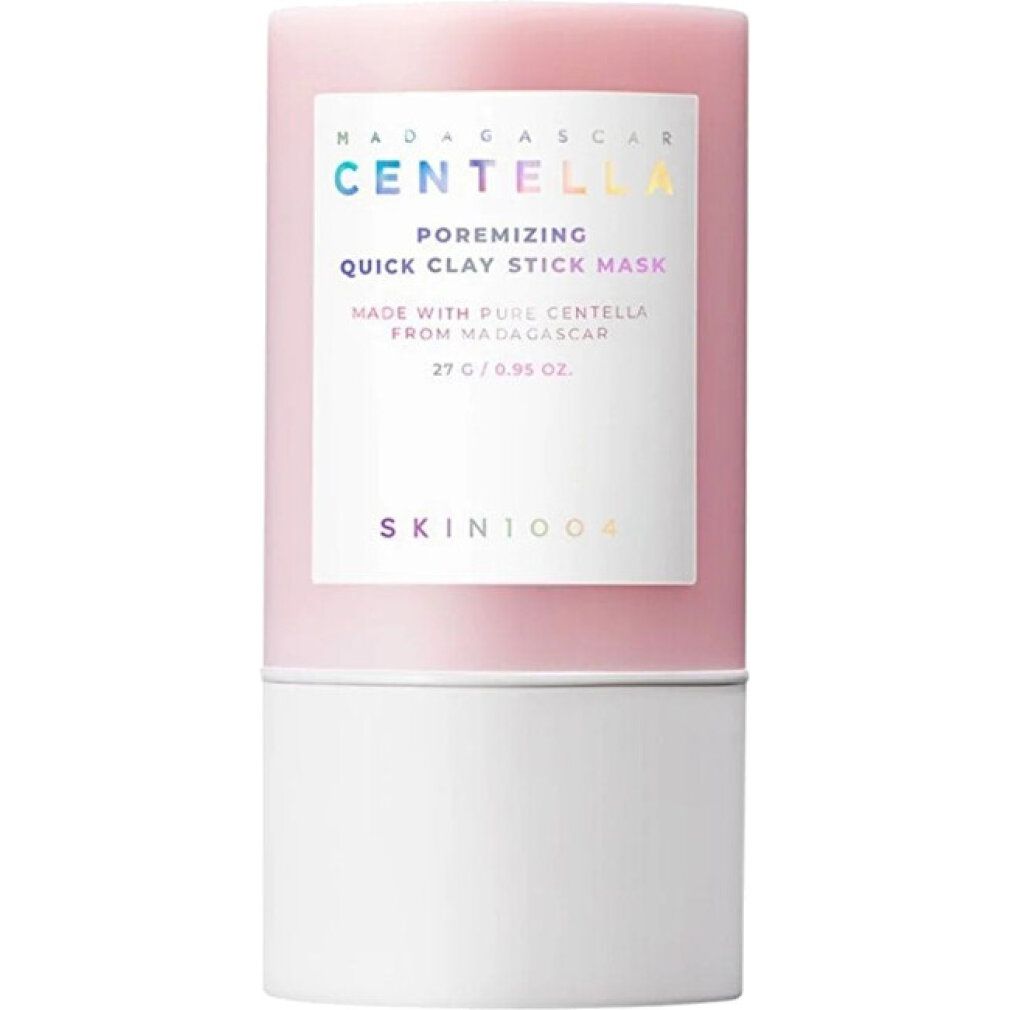 SKIN1004 Poremizing Quick Clay Stick Maske, rosa und weißer Behälter mit Centella-Etikett.