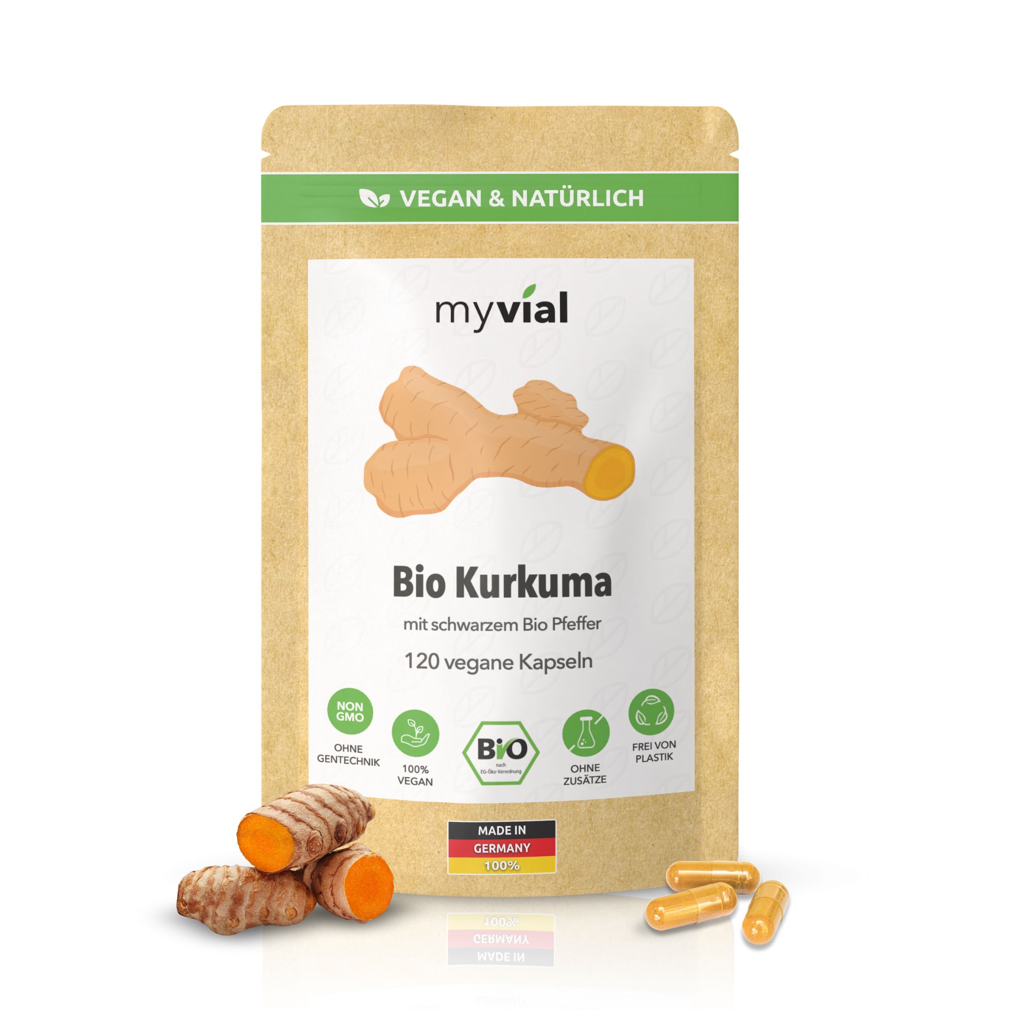 myvial® Bio Kurkuma mit schwarzem Bio Pfeffer Komplex Kapseln - Curcumin - 2360 mg hochdosiert