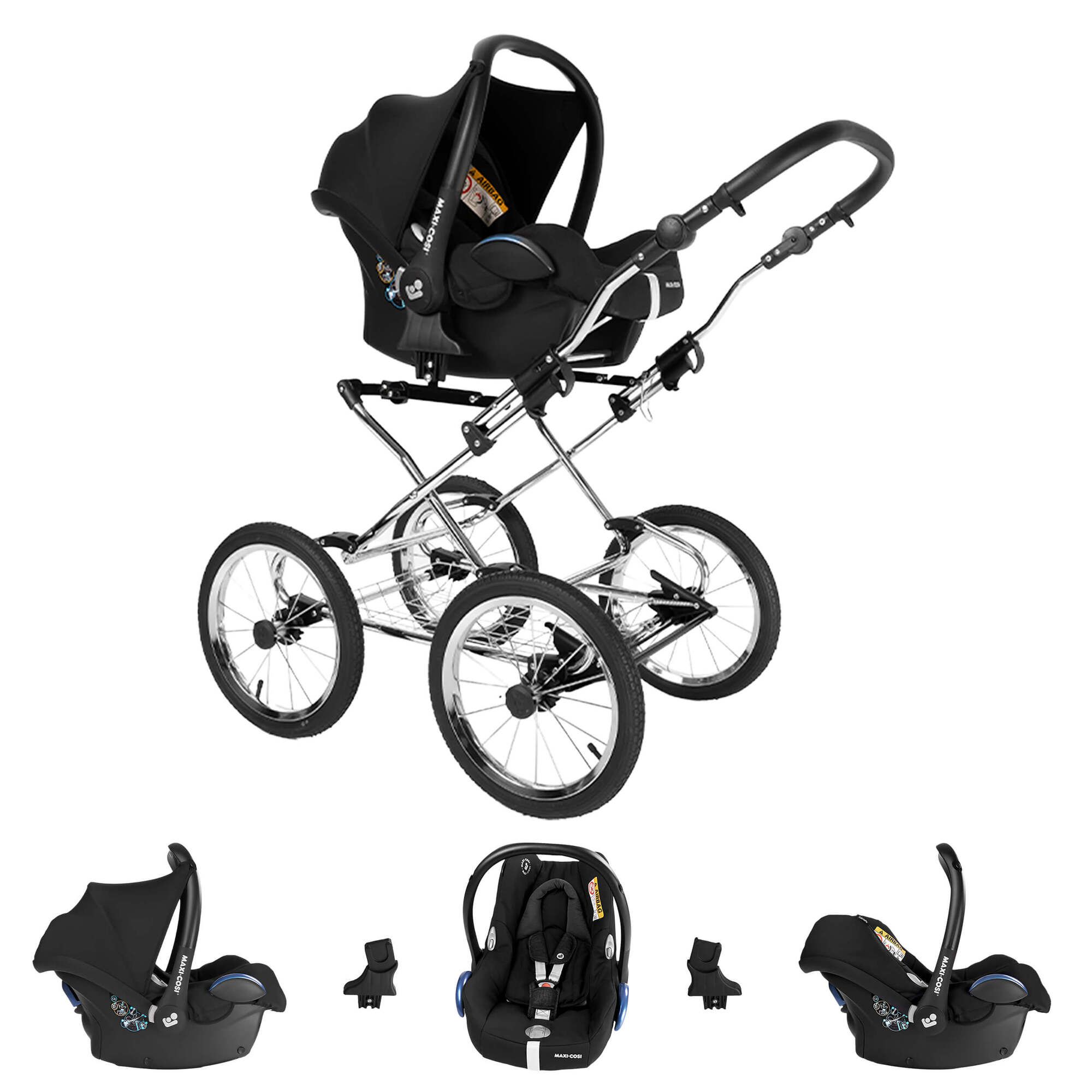 Bebebi Loving 3 in 1 Nostalgie Kinderwagen Set mit Original Maxi Cosi, Black Ardent Peak