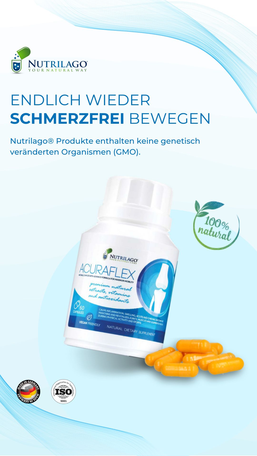 Nutrilago® ACURAFLEX Kapseln - Nahrungsergänzung für Gelenke, Knorpel und MEHR BEWEGLICHKEIT