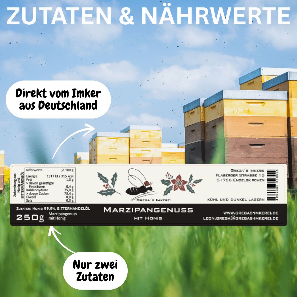 Geschenkbox mit zwei Gläsern Honig, "Frohe Weihnachten" Aufschrift.