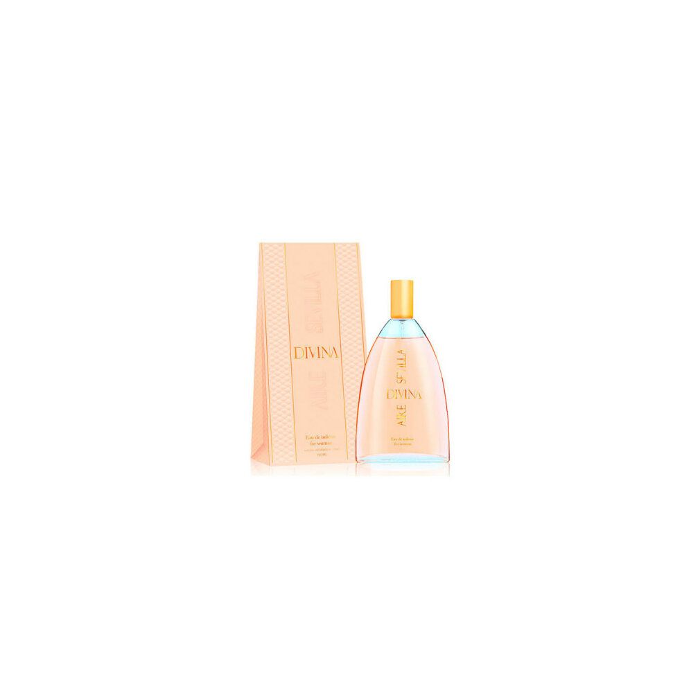 Parfümflasche und Verpackung. Aufschrift: Aire de Sevilla Divina. Eau de toilette for women. Verpackung rosa.
