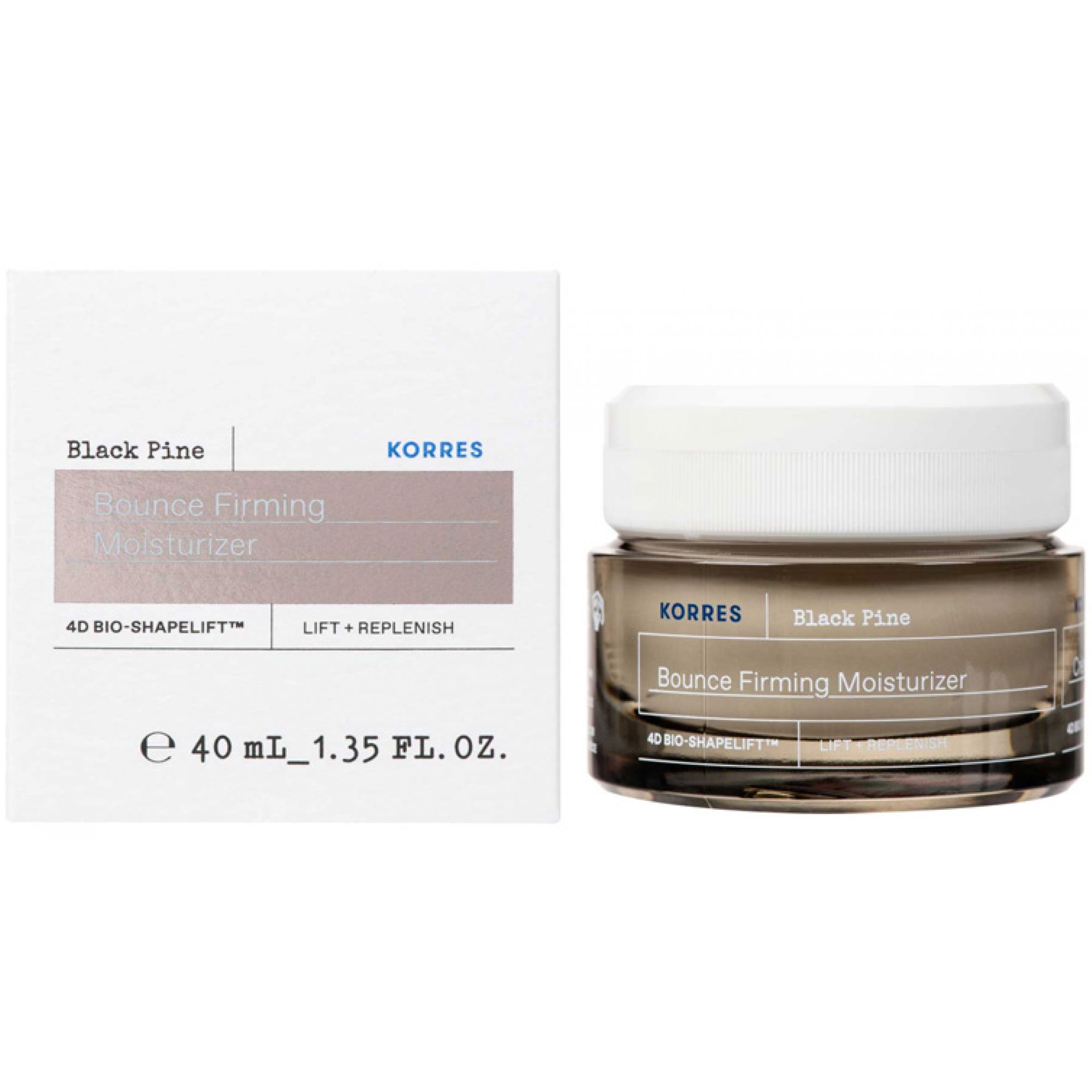 KORRES Black Pine Bounce Firming Moisturizer Tiegel und Faltschachtel, 40ml.
