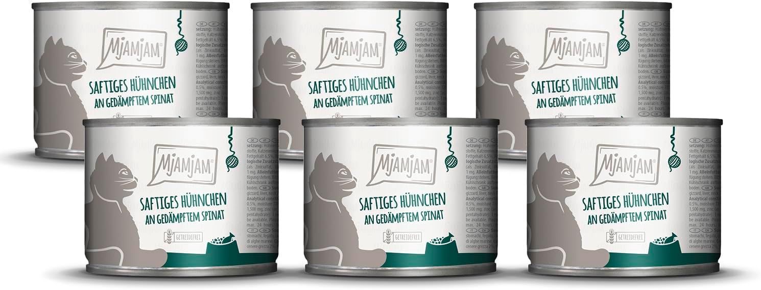 MjAMjAM – saftiges Hühnchen an gedämpftem Spinat 6x200 g Futter