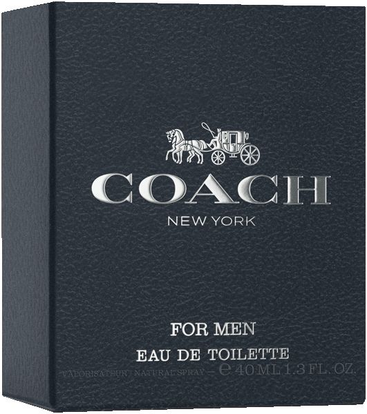 Parfümflakon mit silberfarbenem Verschluss und schwarzem Lederanhänger. Auf dem Glas ist eine Kutsche abgebildet.