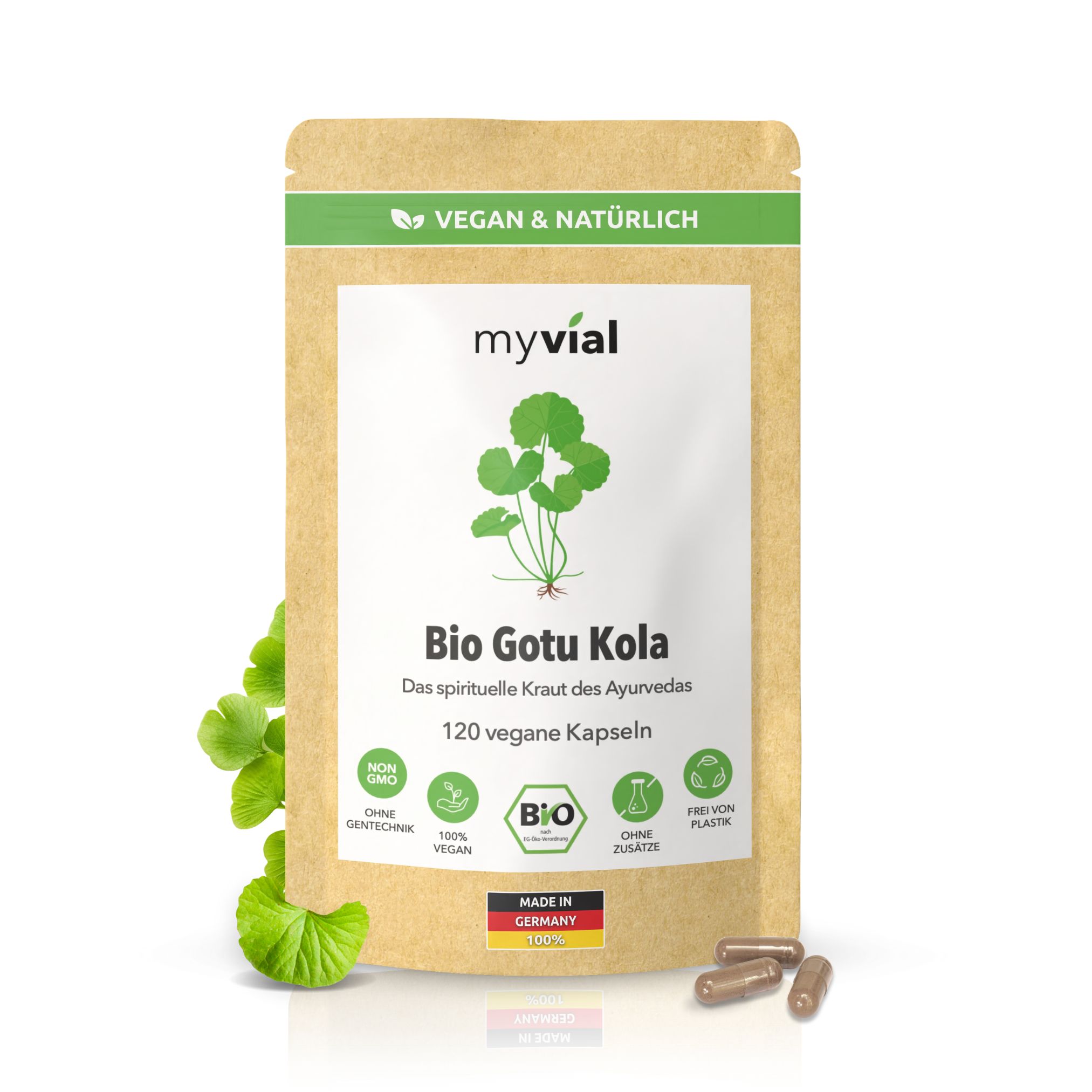 myvial® Bio Gotu Kola Kapseln - 120 Stück Centella asiatica (Tigergras, Brahmi) vegan St