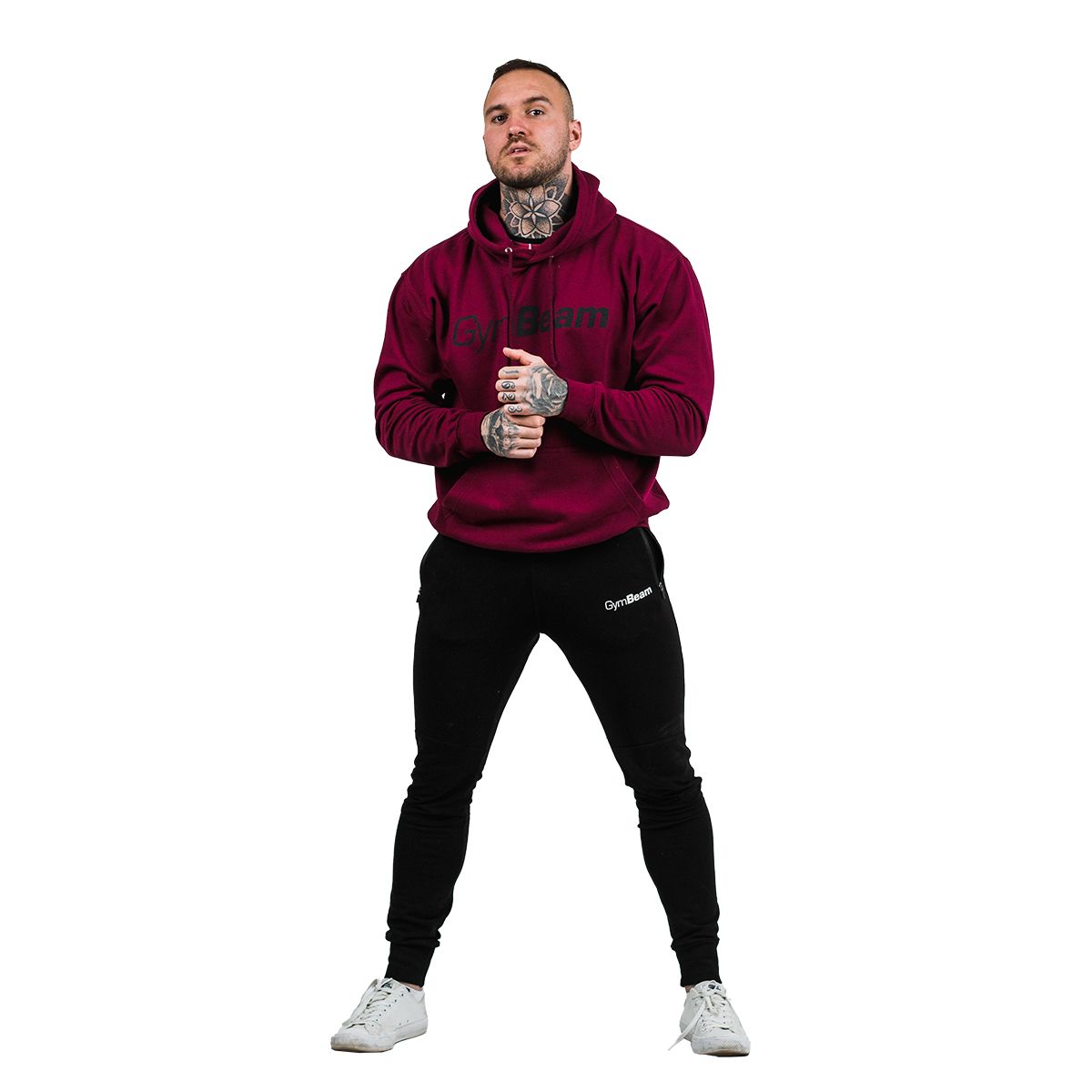 GymBeam Herren Hoodie regular mit Kapuze, Taschen und Langarm in Burgunderrot