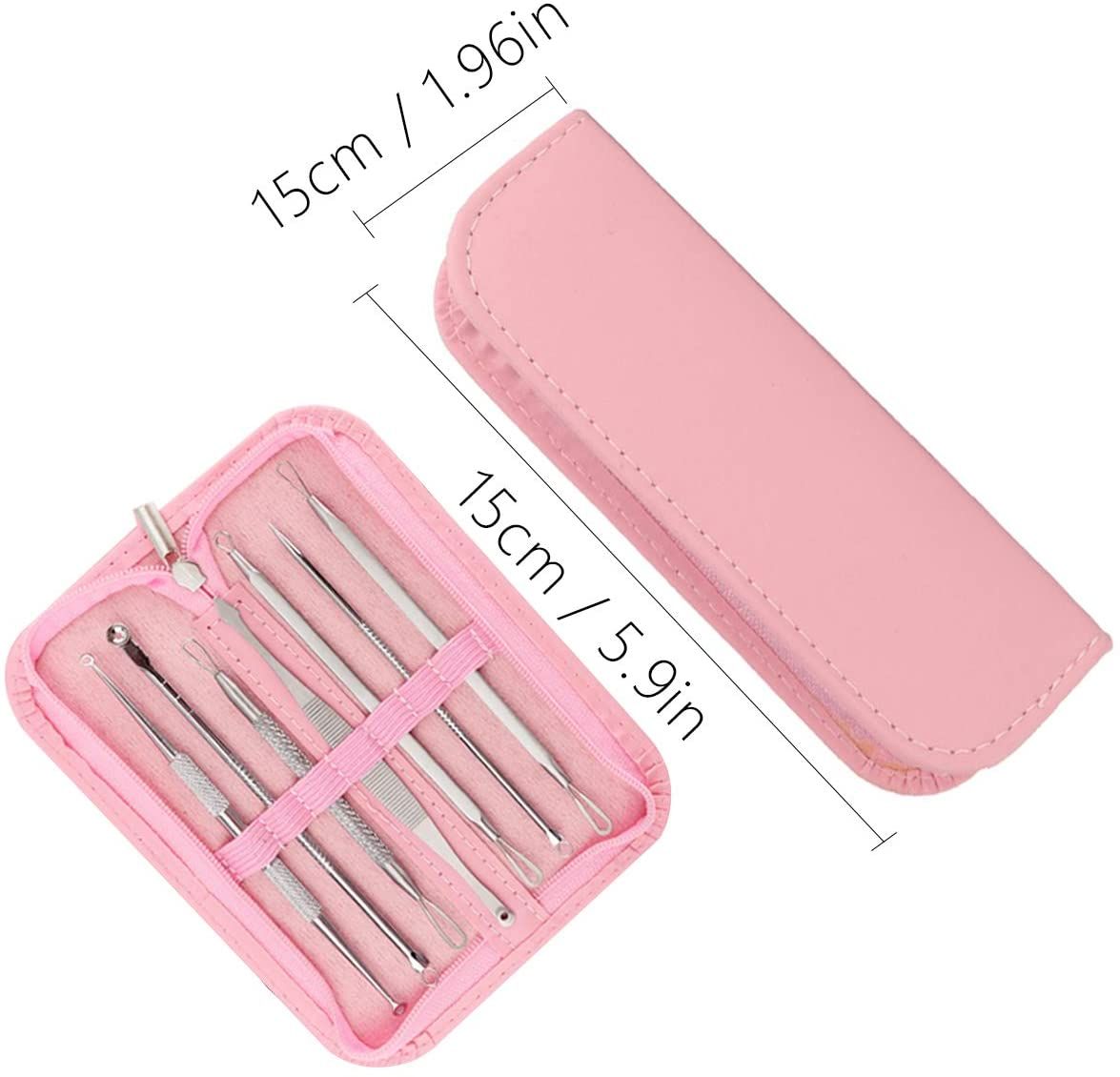 Mitesserentferner Set 7in1 Komedonenquetscher Edelstahl, Porenreiniger mit mit Etui