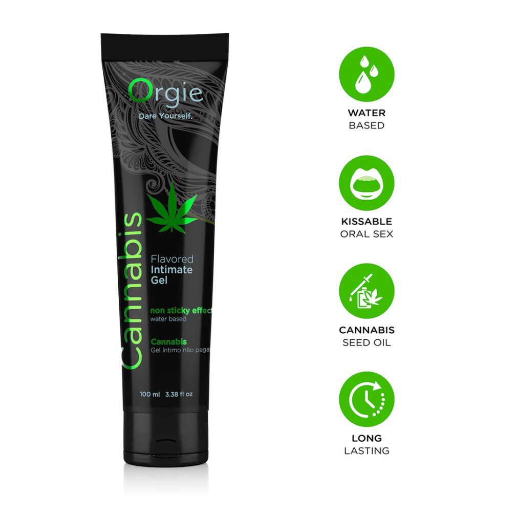 Orgie Intimgel mit Hanfaroma. Wasserbasiert, küssbar, Hanfsamenöl, langanhaltend.