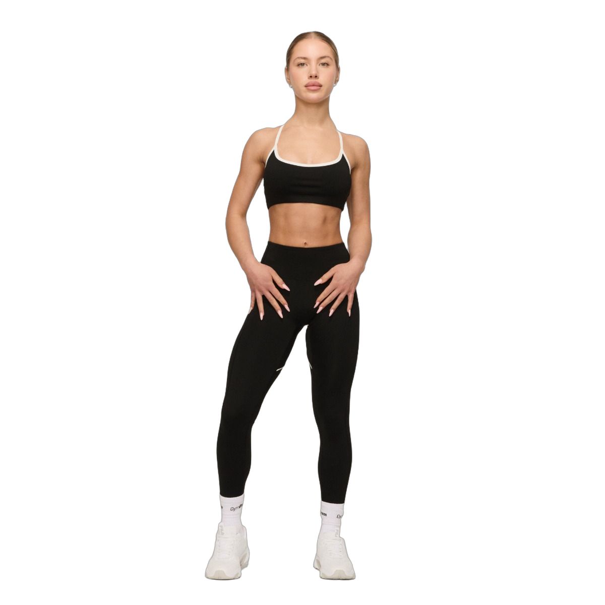 GymBeam Leggings Damen Varsity mit hohem Bund und ohne Taschen in Schwarz