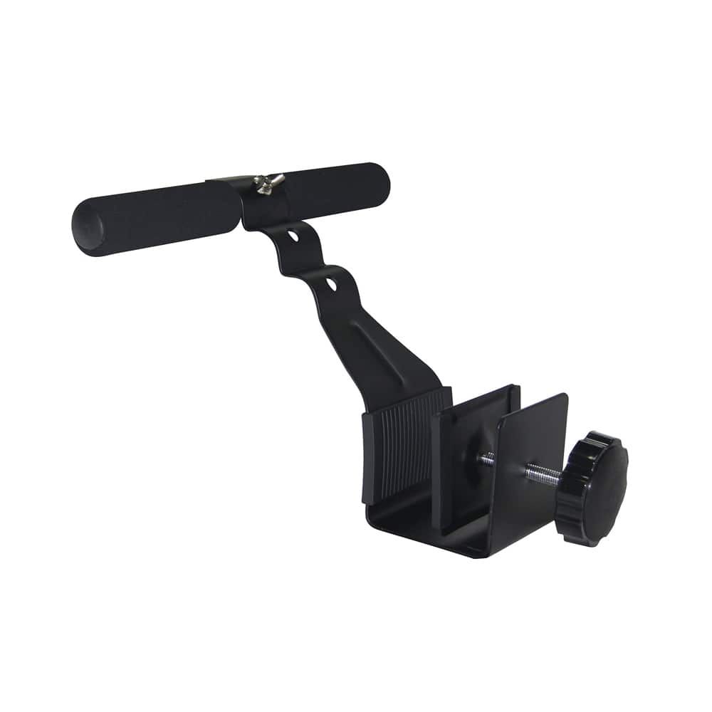 Schwarze Tür-Sit-Up Bar. Metallrahmen mit gepolsterter Stange. Einstellbare Klemme mit Drehknopf.