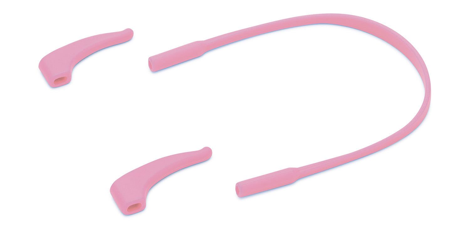 Rosa Brillenbänder und Bügelenden. Zwei Bügelenden und ein Brillenband. Aus flexiblem Material.