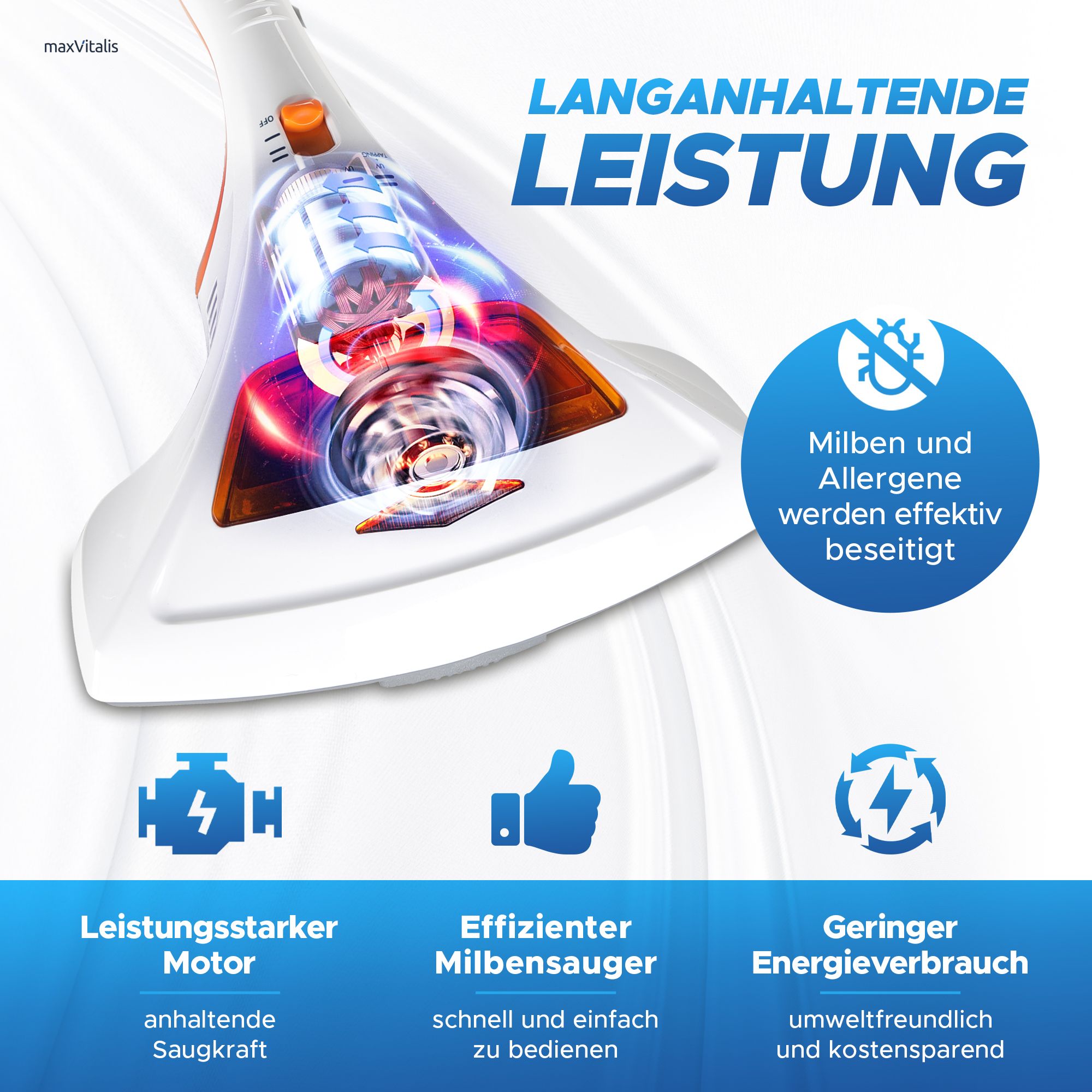 aktimeo Milben-Handstaubsauger UV-C Licht, 99,9% Sterilisation u. Reinigung, Matratzensauger