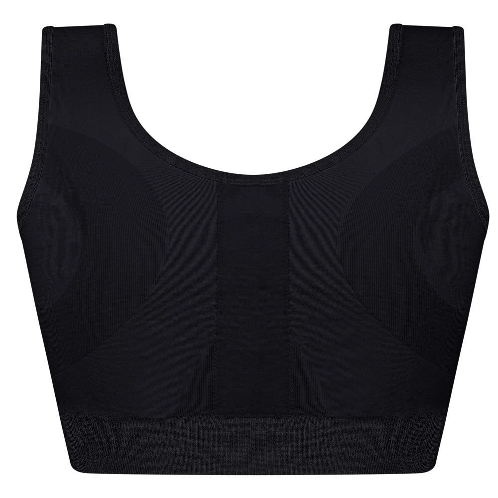 Schwarzer Post-OP BH. Breiter Rücken, breite Träger. Geformte Cups. Unterbrustband.