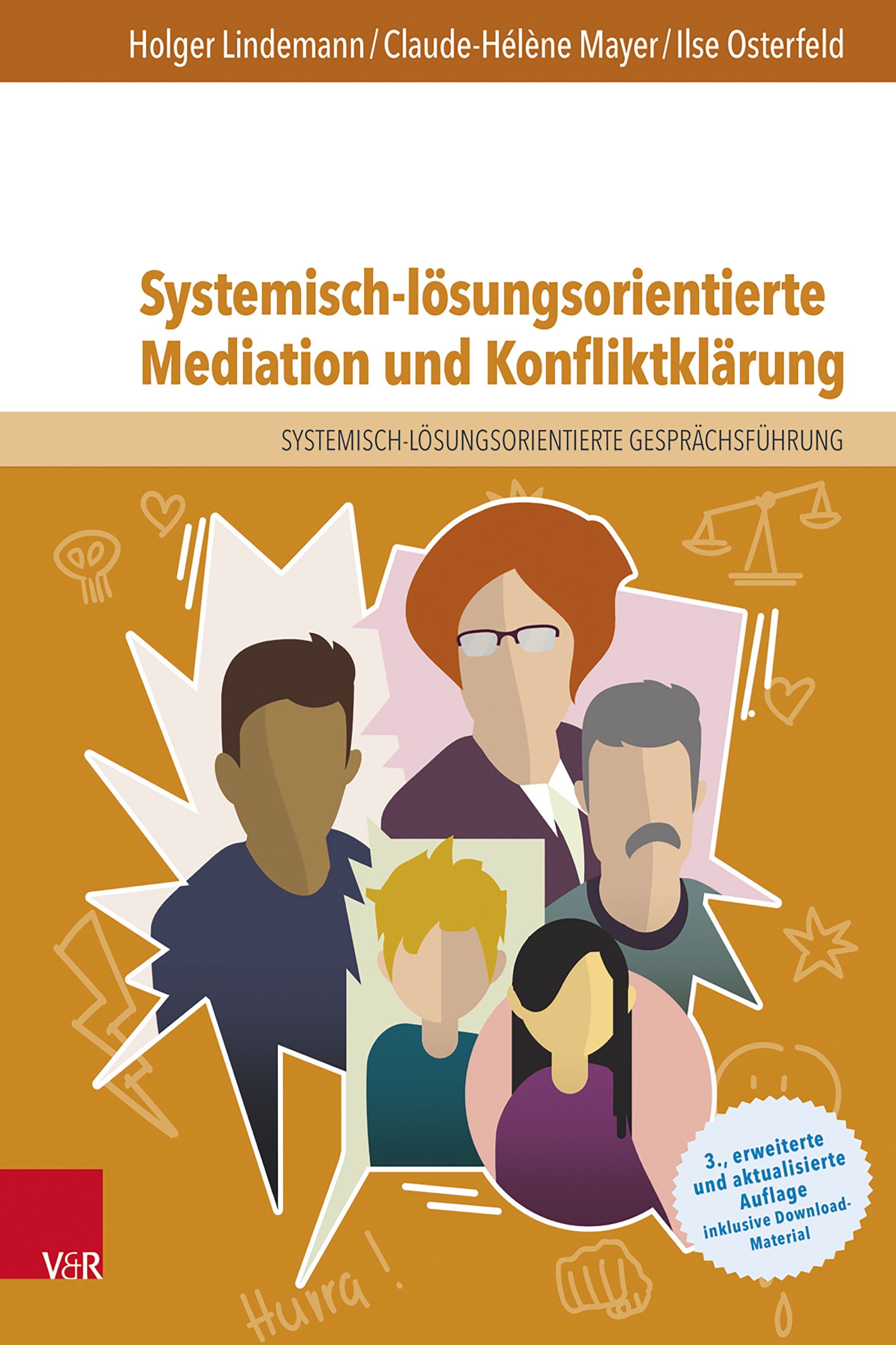 Buchcover mit Titel: Systemisch-lösungsorientierte Mediation und Konfliktklärung. Autorennamen. Illustration von Personen. V&R Logo.