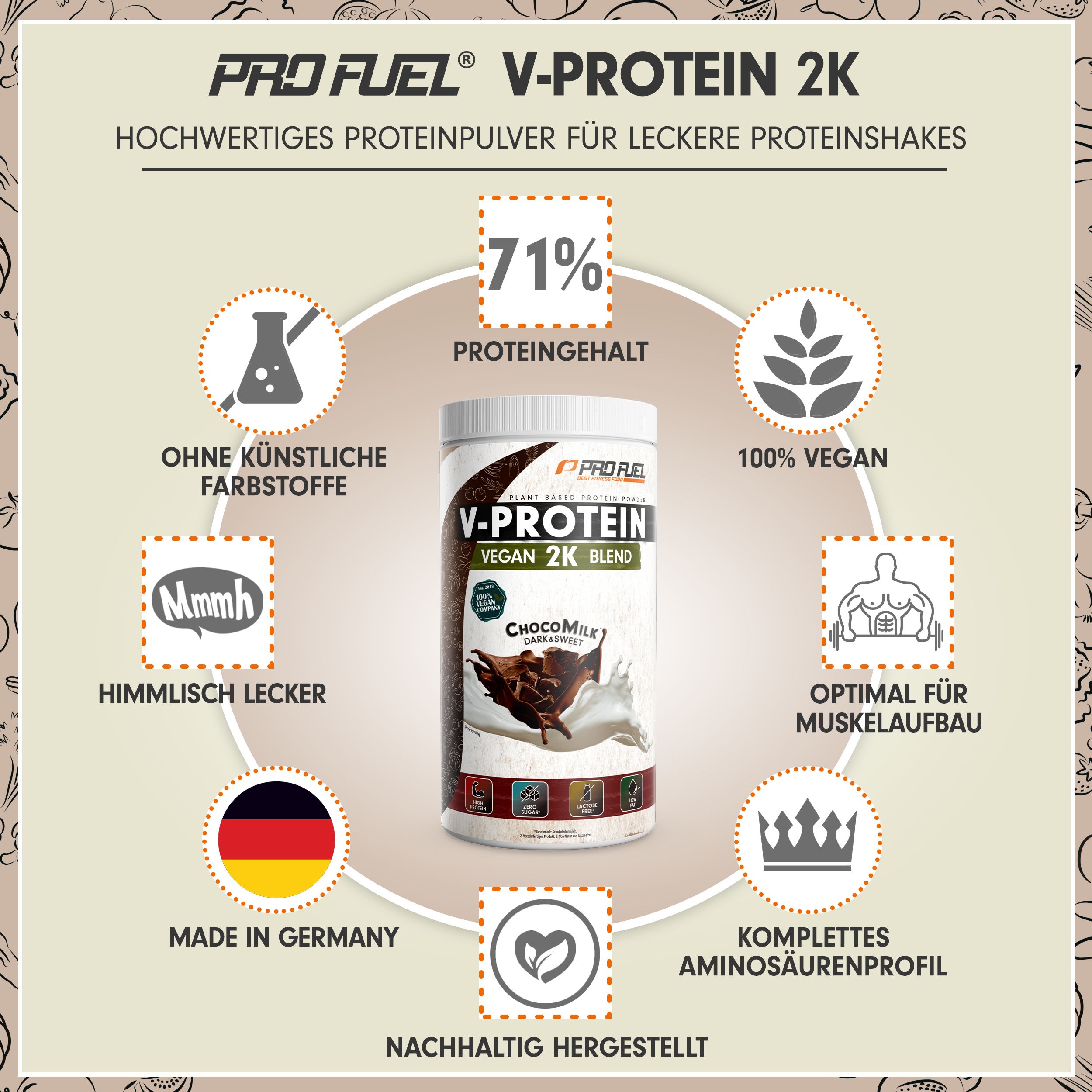 ProFuel - V-Protein 2K (Erbsen- & Reisprotein) 1000 g Pulver