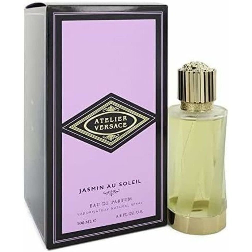 Parfümflasche und Verpackung mit der Aufschrift "Atelier Versace Jasmin au Soleil Eau de Parfum".