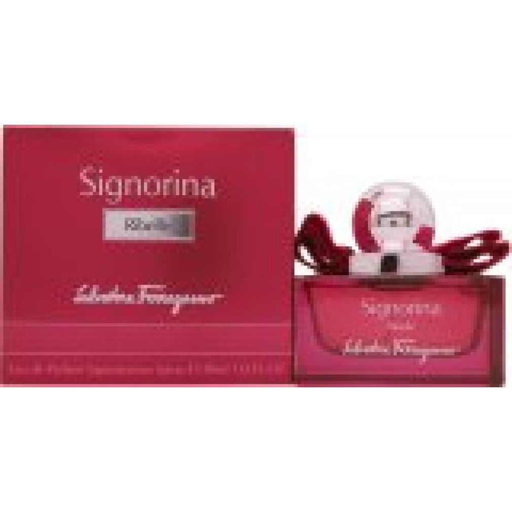 Salvatore Ferragamo Signorina Ribelle Eau de Parfum Flakon mit Schleife.