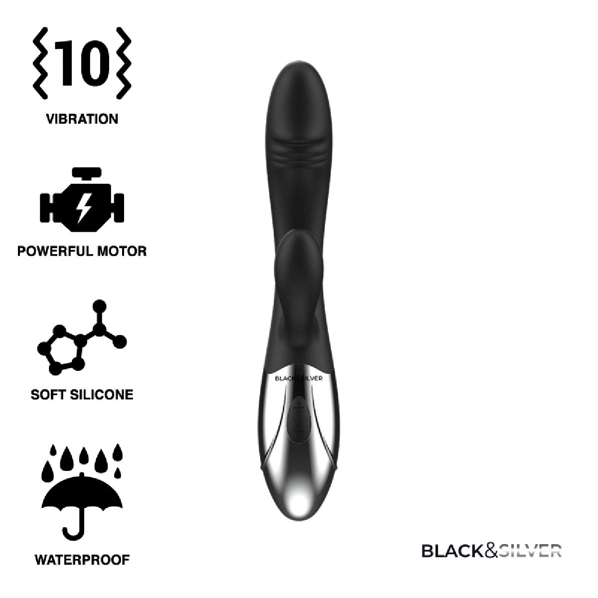 Rabbitvibrator 'Kaleb' | Dual-Stimulation, 10 Vibrationsmodi Black&Silver 1 St Vibrator