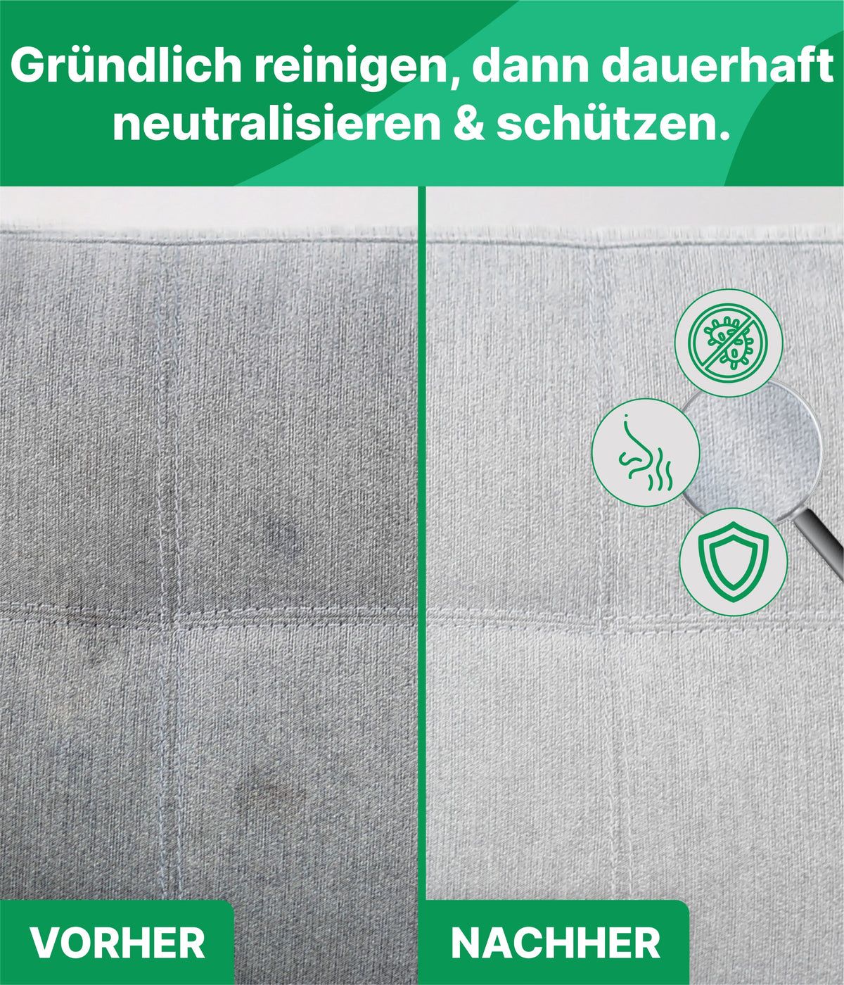 Emma Grün® Polstermöbel reinigen Set mit Reiniger, Geruchsvernichter & Imprägnierer