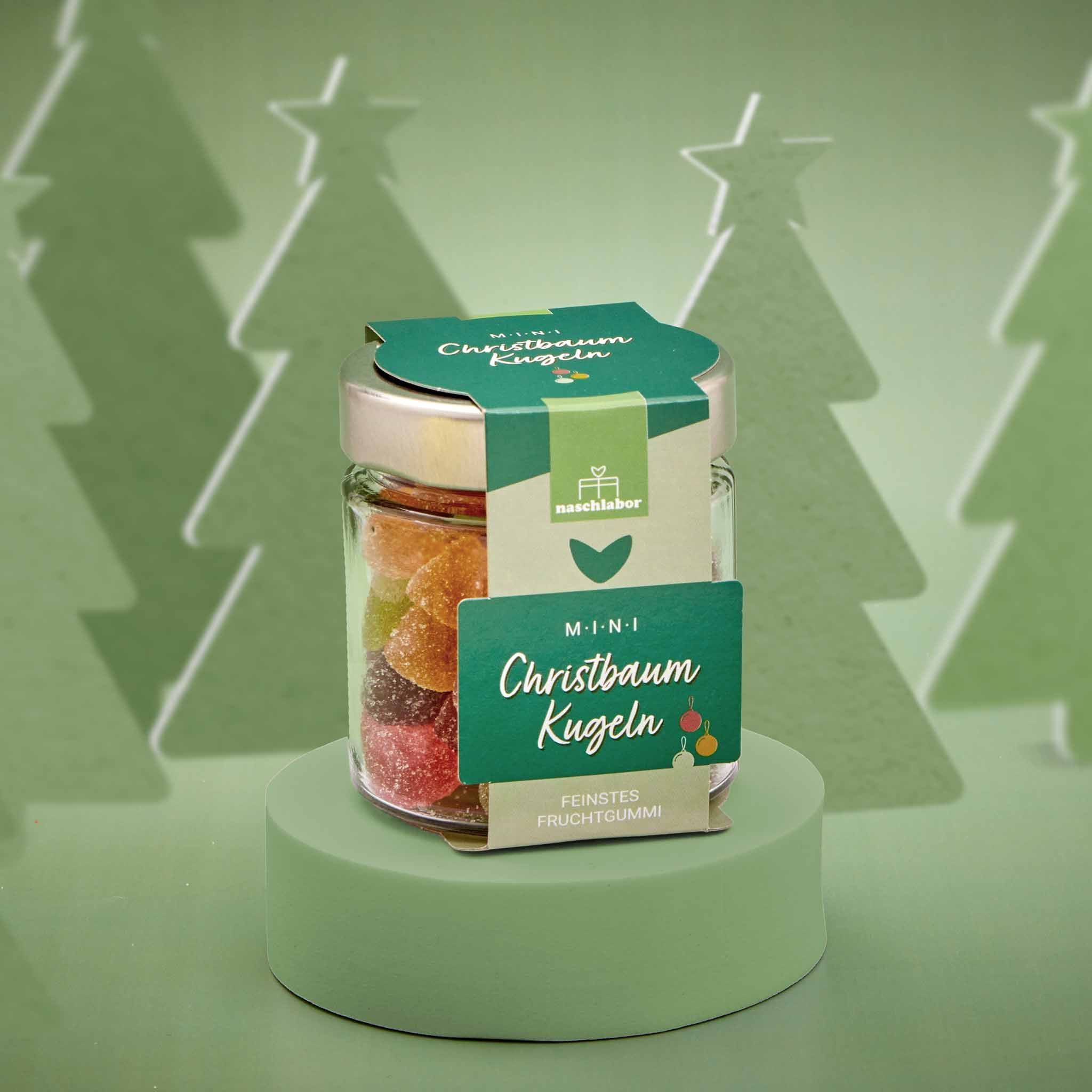 naschlabor Christbaumkugeln Fruchtgummi im Geschenkglas 120 g