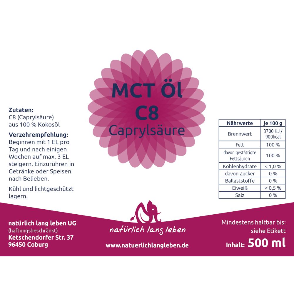 natürlich lang leben MCT C8 Öl (Caprylsäure) 500 ml