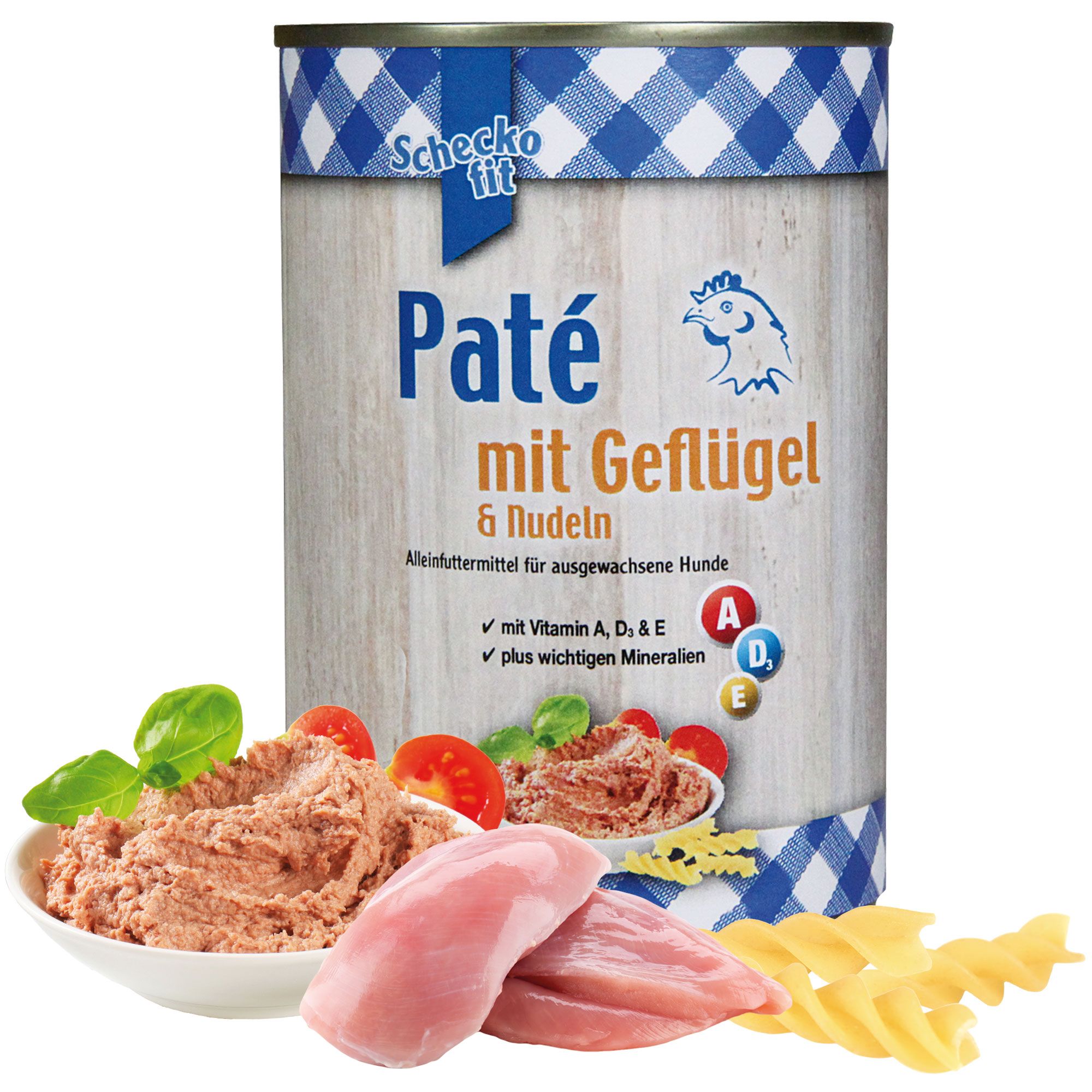 Schecker Nassfutter - cremiges Paté mit Geflügel für Hunde leckeren Zutaten 12x400 g Futter