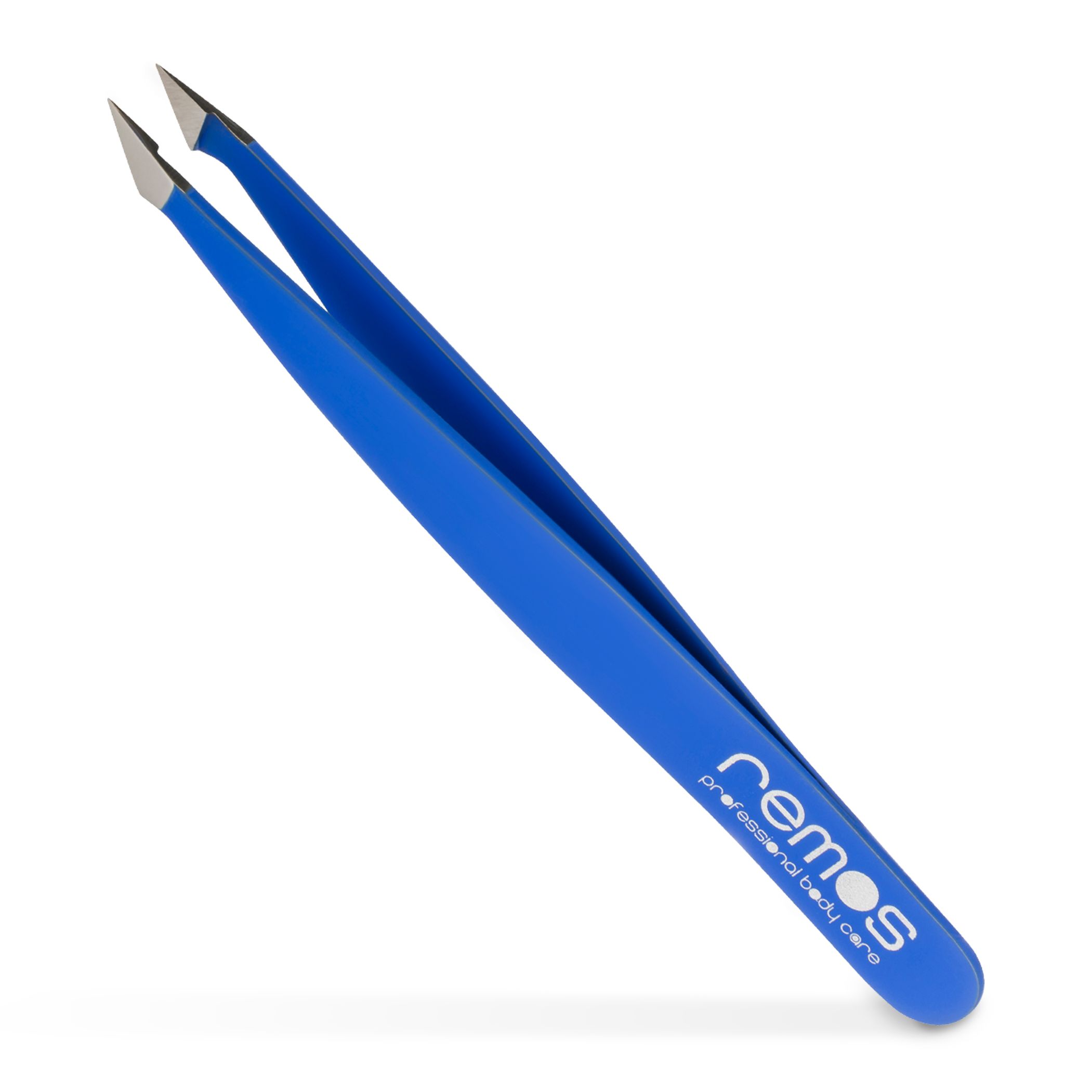 Eine einzelne blaue REMOS Kombipinzette mit schräger/spitzer Spitze.