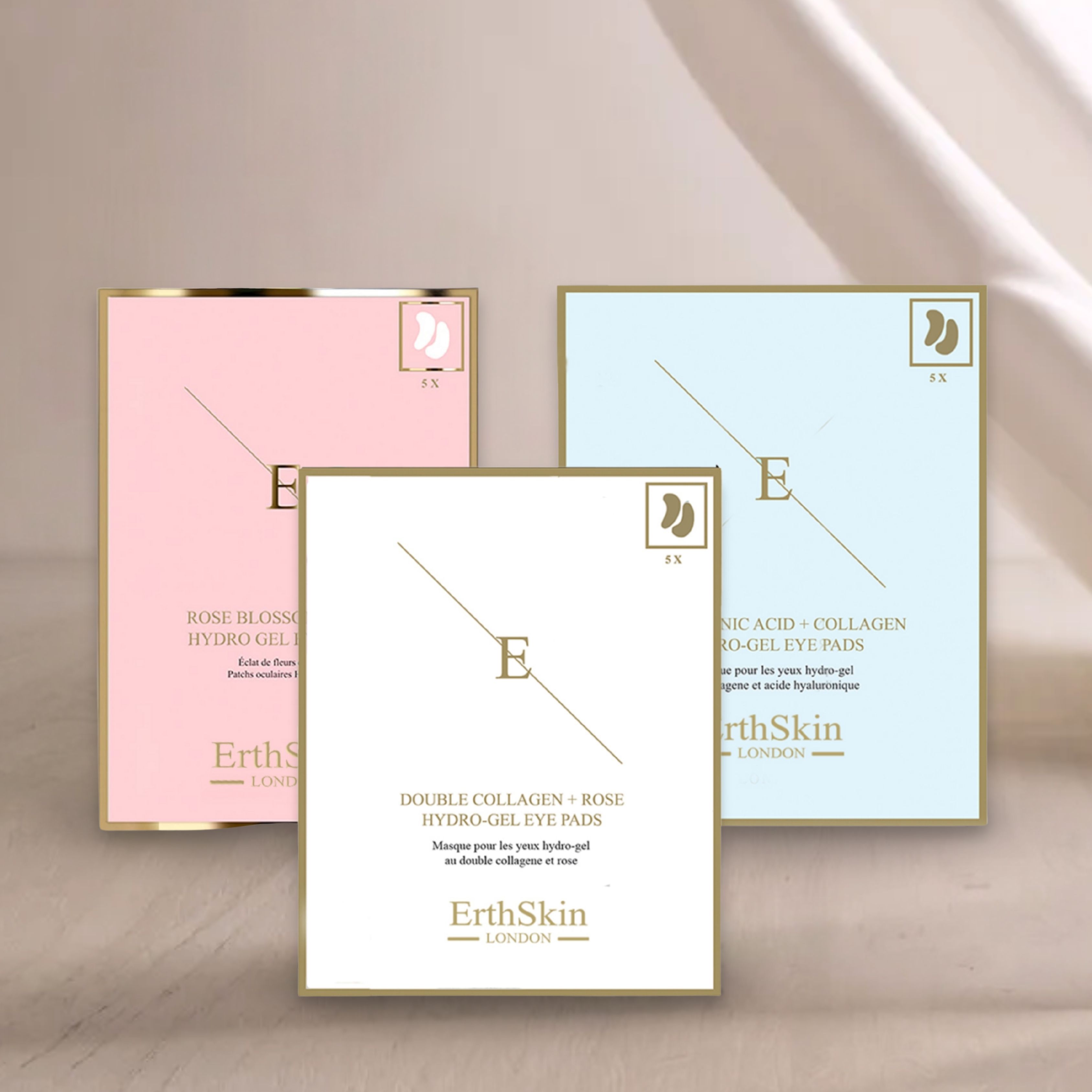ErthSkin London Rosenblüten Augenpads + Doppelkollagen Augenpads + Hydrogel Augenpads set
