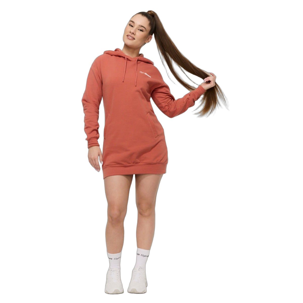 GymBeam Longline Hoodie Damen Regular mit Taschen Limitless Cinnamon