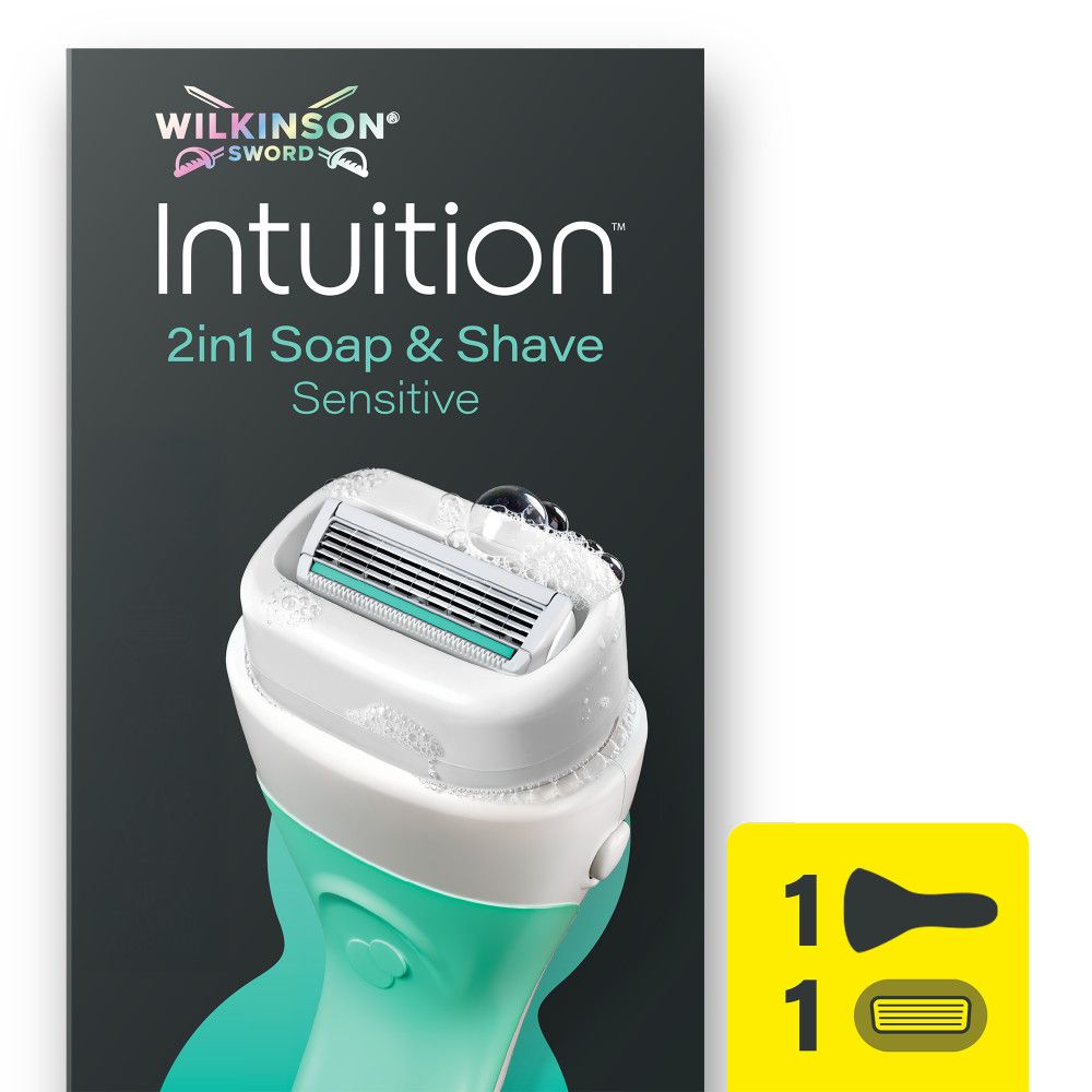 Wilkinson Sword Intuition Rasierer mit integriertem Seifenblock.