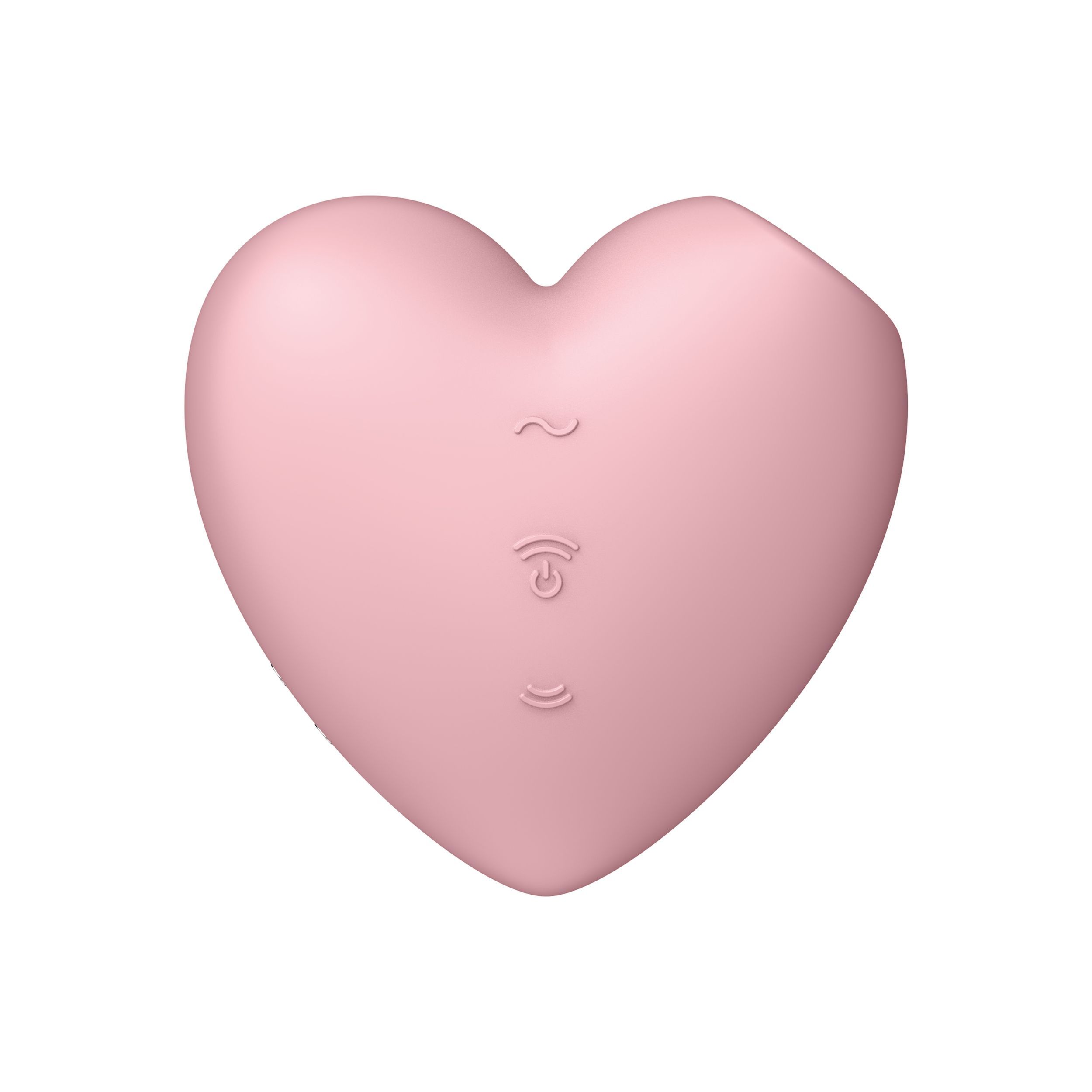 Dispositivo rosa a forma di cuore con pulsanti. Parte superiore con incavo.