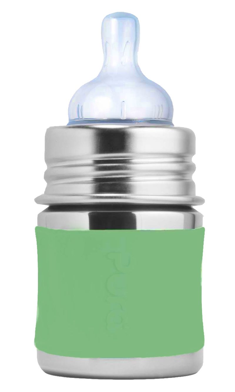 Purakiki Babyflasche 125 ml mit Silikon-Sleeve moss