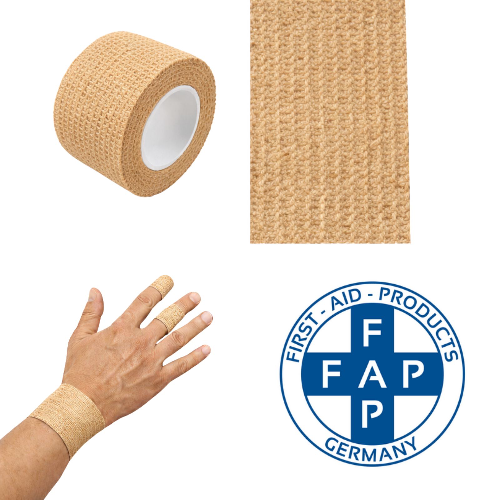 FAP First Aid Products - Finger-Schnellverband beige - elastisch , selbsthaftend - 2,5 x 5 m