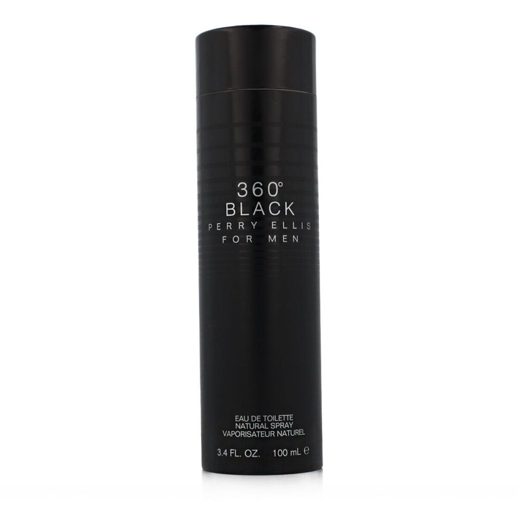 Schwarze Flasche mit Aufschrift "360° Black Perry Ellis for Men". Eau de Toilette, Natural Spray. 100 ml.