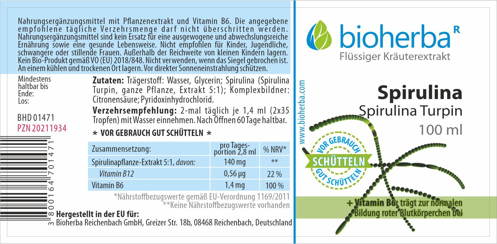 Bioherba Spirulina Turpin Tropfen Tinktur