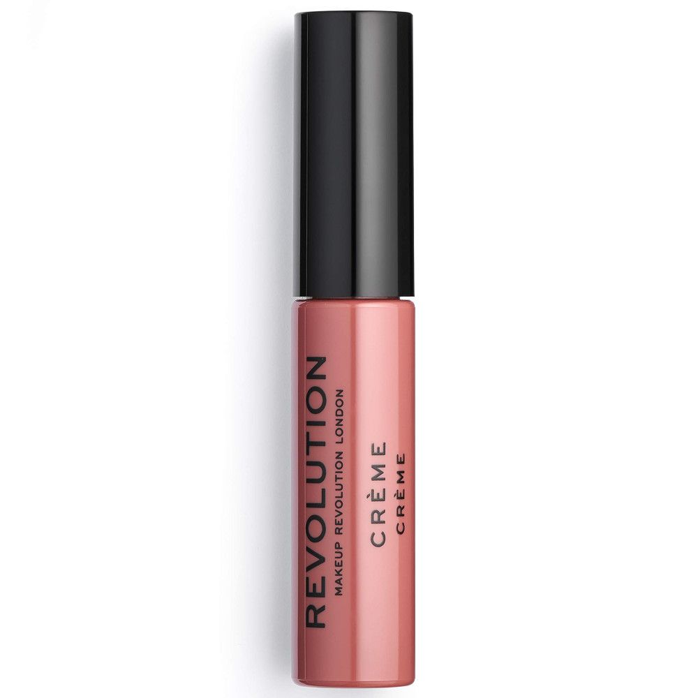 Lippenstift in rosa. Schwarzer Deckel. Aufschrift: REVOLUTION, CRÈME.