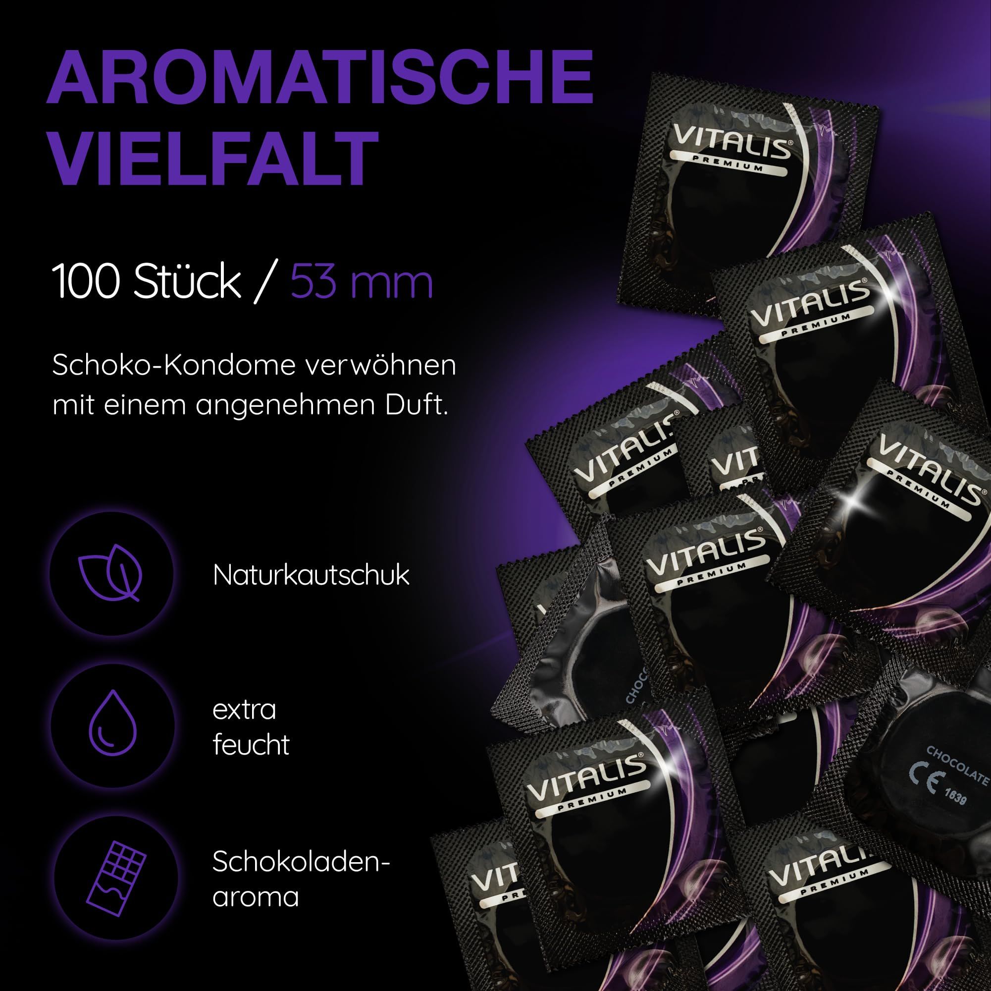 Vitalis Schoko-Kondome: 100 Stück, 53mm, Naturkautschuk, extra feucht, Schokoladenaroma.