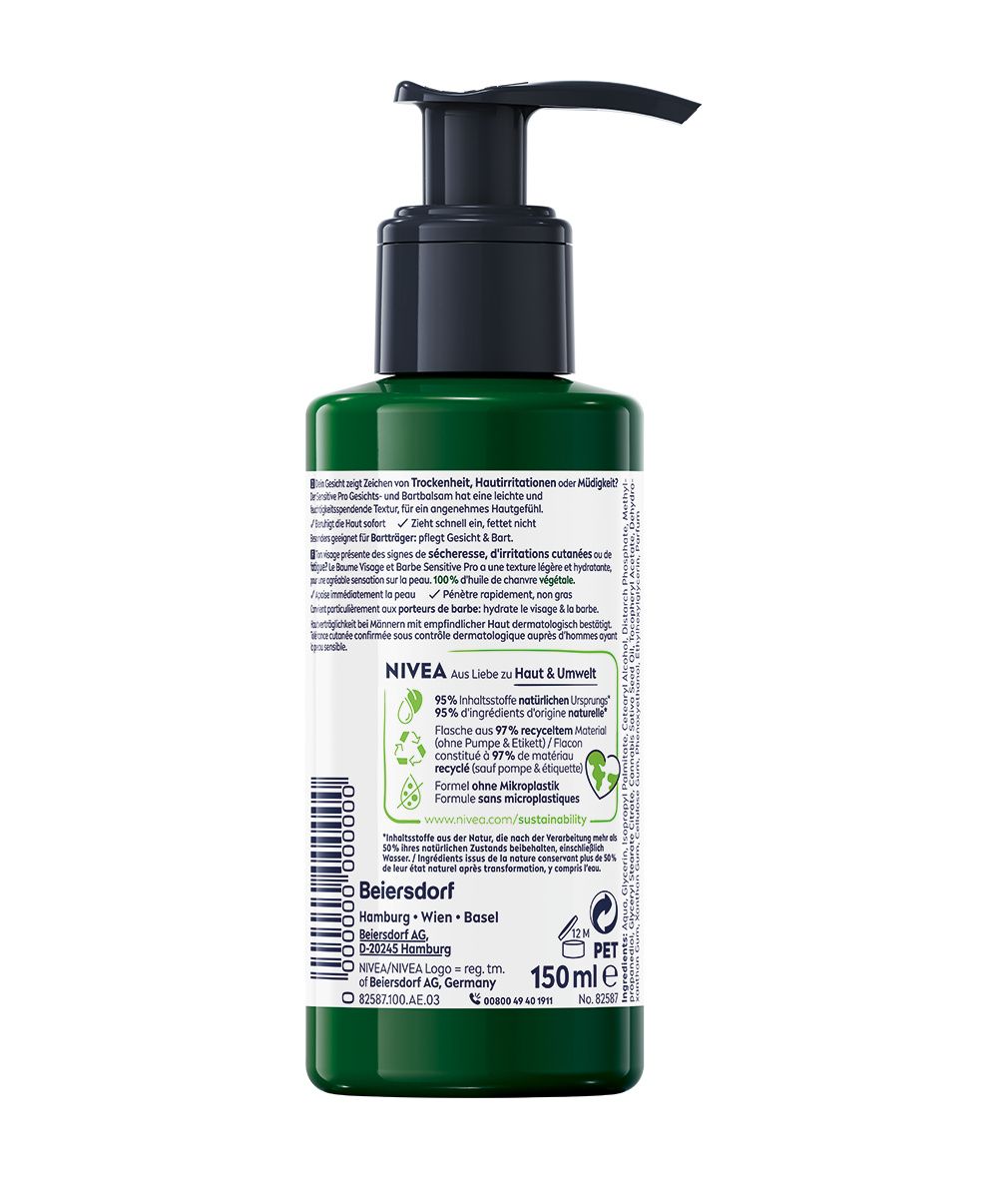NIVEA MEN Gesichts- & Bartbalsam Sensitive Pro Hanfsamen-Öl o. Alkohol