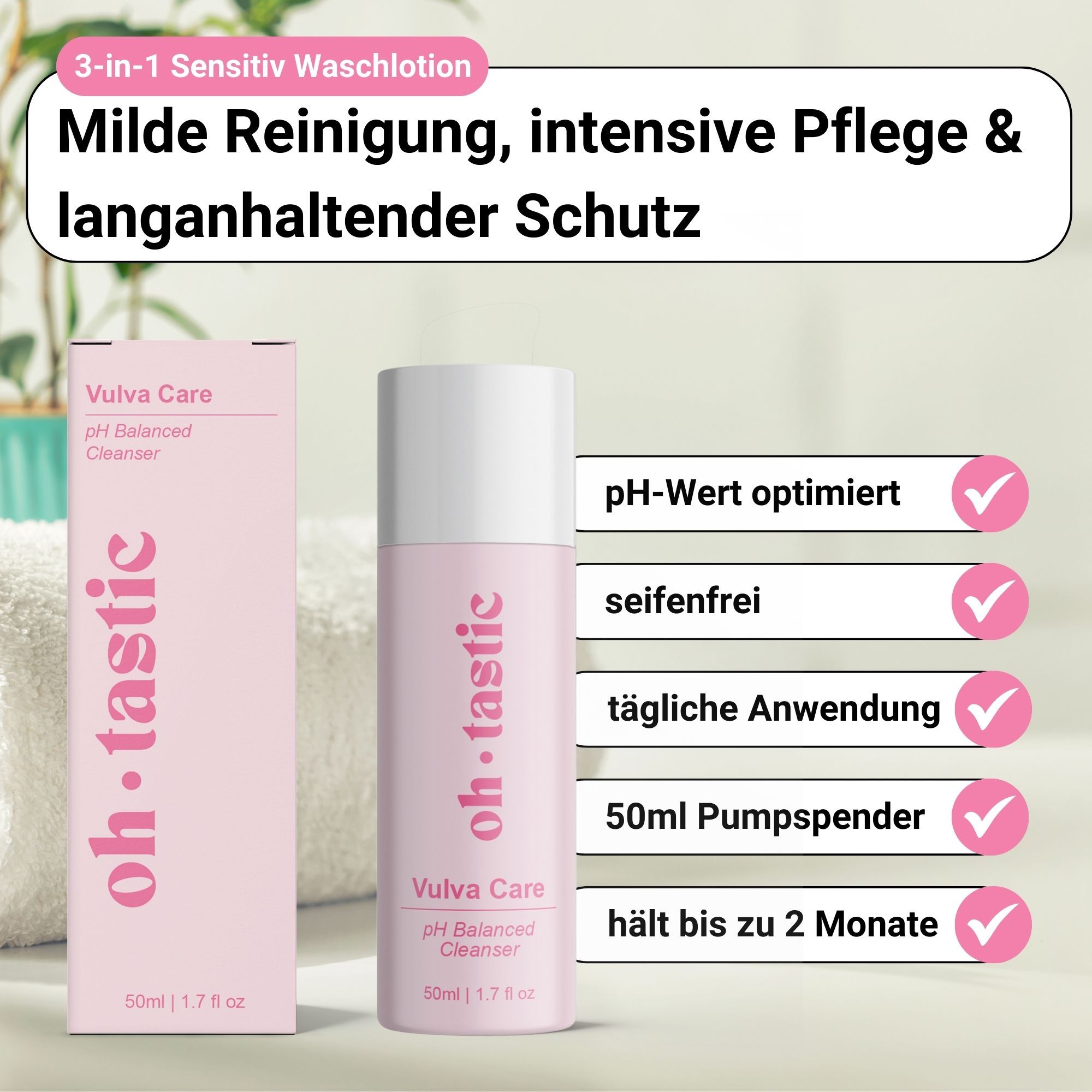 ohtastic Seifenfreie Intim Waschlotion 1 ml Duschgel