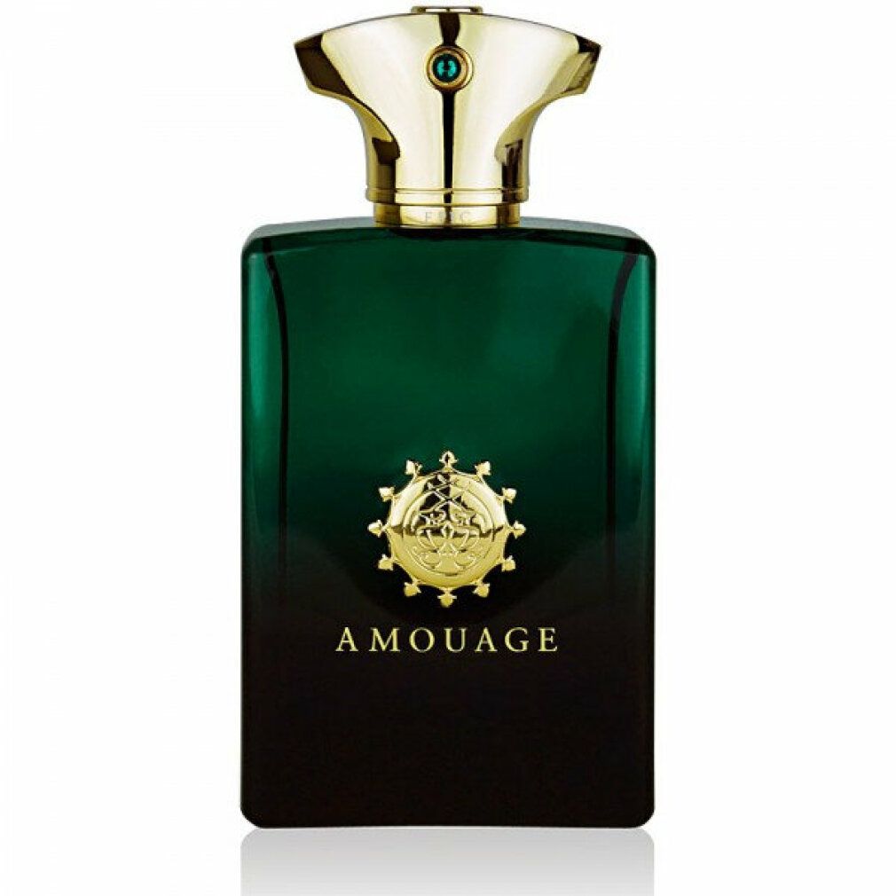 Grüner Flakon mit goldfarbenem Verschluss und Logo. Aufschrift "AMOUAGE".