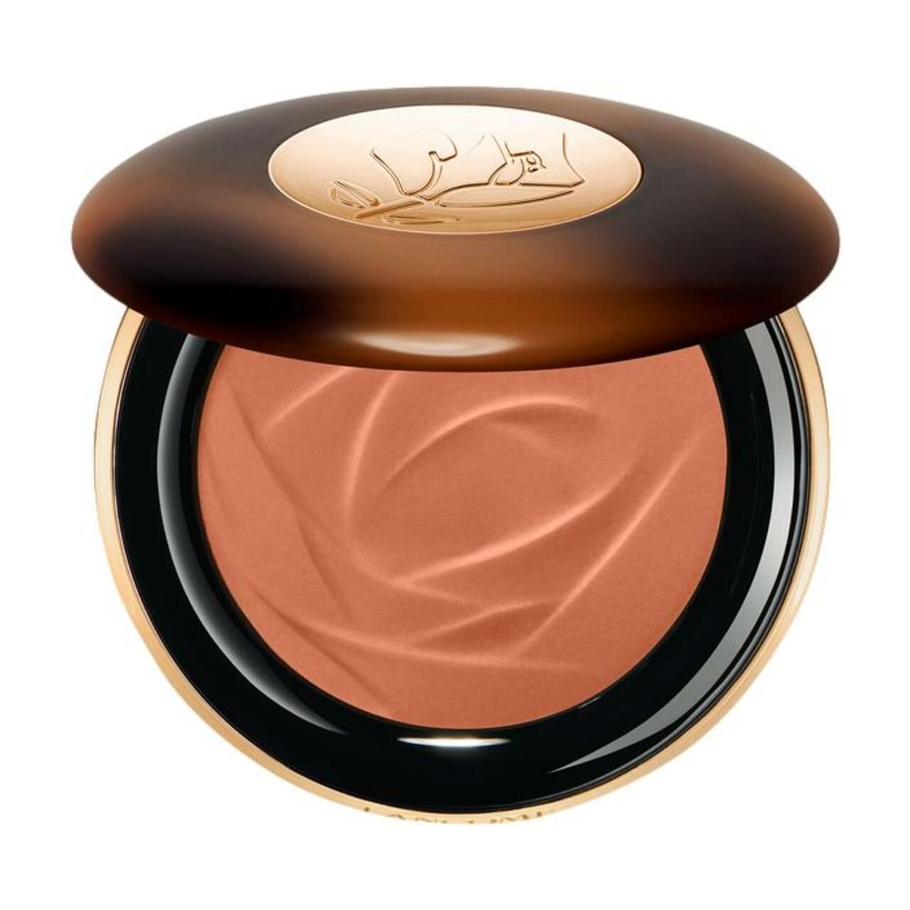Geöffnete Dose Lancôme Teint Idole Ultra Wear Bronzer. Das Produkt ist sichtbar. Deckel mit Logo.
