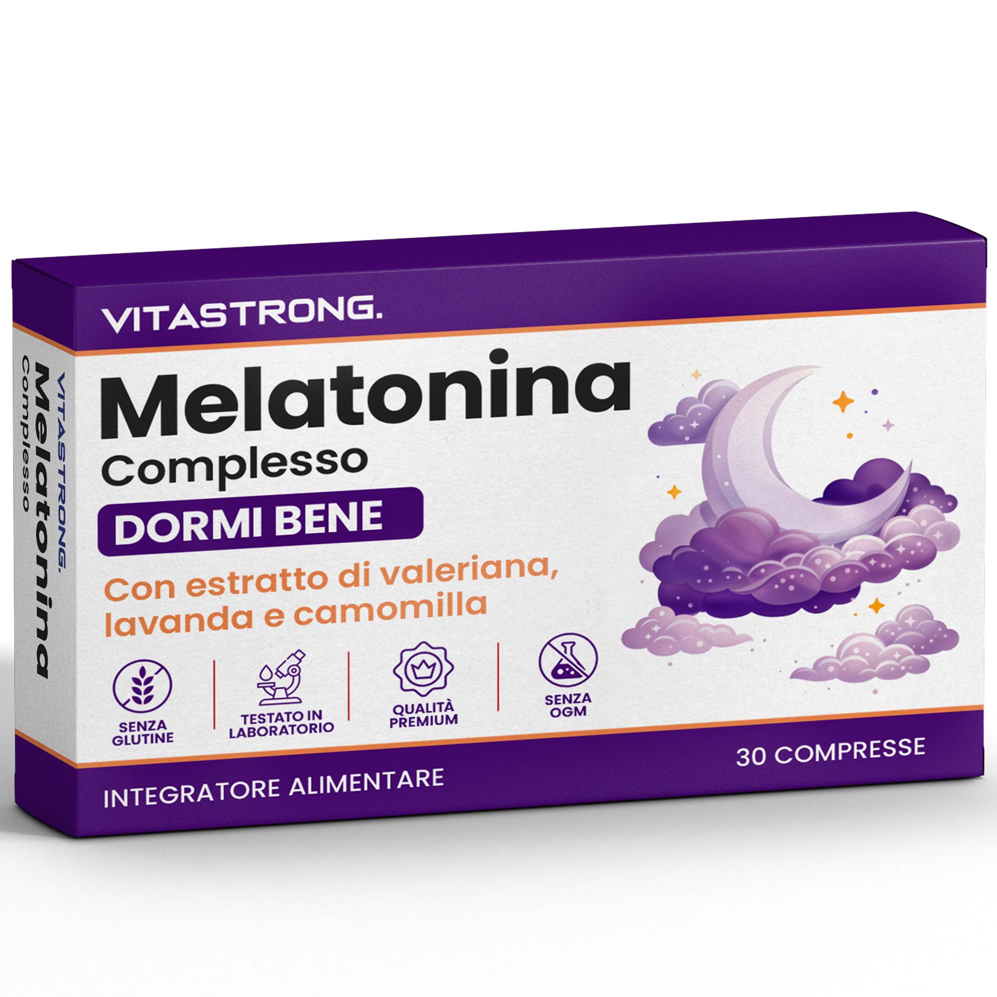 Vitastrong Melatonina 1 mg mit Vitamin B6, Baldrian, Kamille und Lavendel, 30 Tabletten St