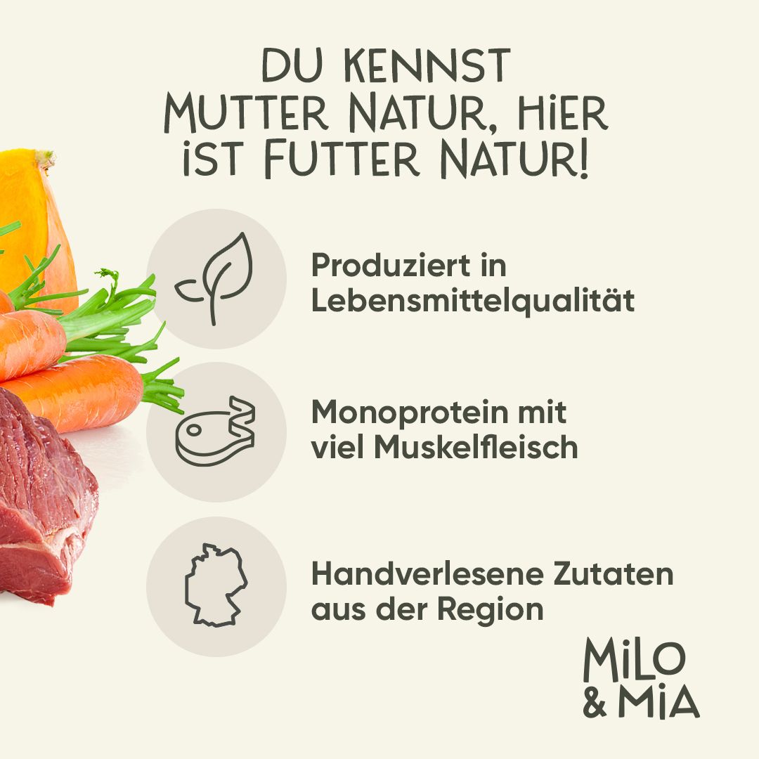 Milo & Mia - Premium Nassfutter für Hunde - Pferd & Pastinake