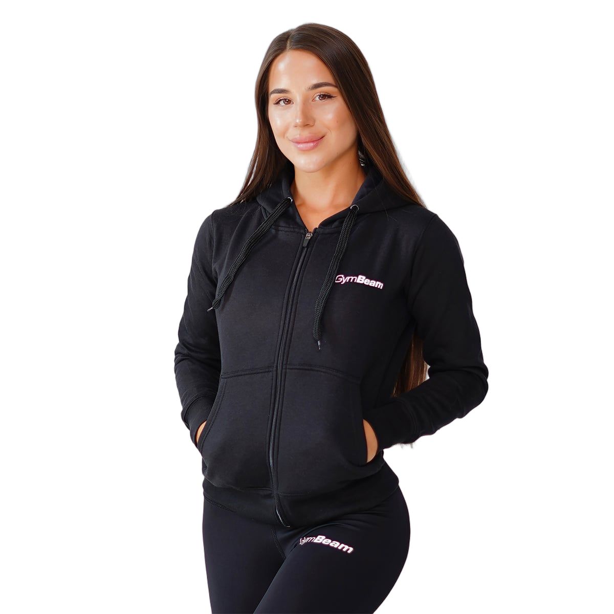 GymBeam Hoodie Damen mit Reißverschluss und Kapuze in Schwarz 1 St