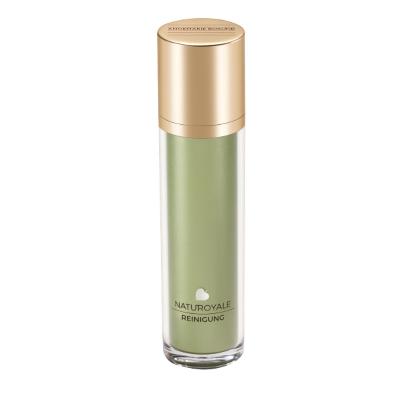 Transparente Flasche mit goldfarbenem Deckel. Enthält grüne Flüssigkeit. Aufschrift: NATUROYALE Reinigung.