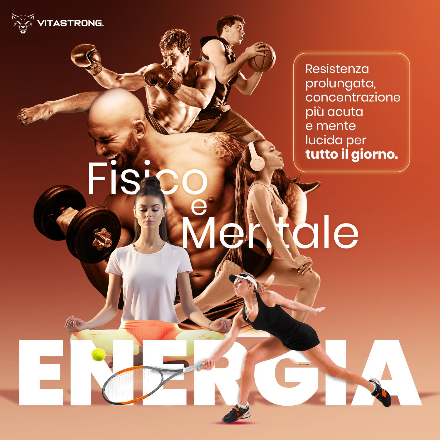 Vitastrong Energy Peach Tea. Text: Körperliche und geistige Energie, Ausdauer, Konzentration, klarer Kopf.