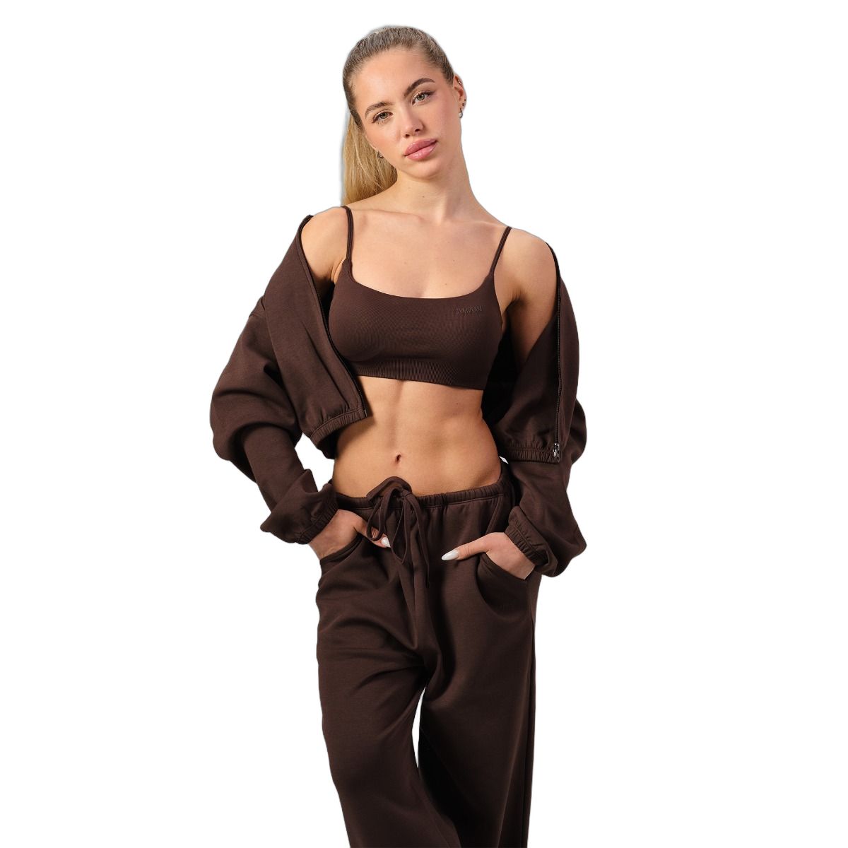 GymBeam Jogger Damen oversized mit Kordelzug und Taschen Mocha